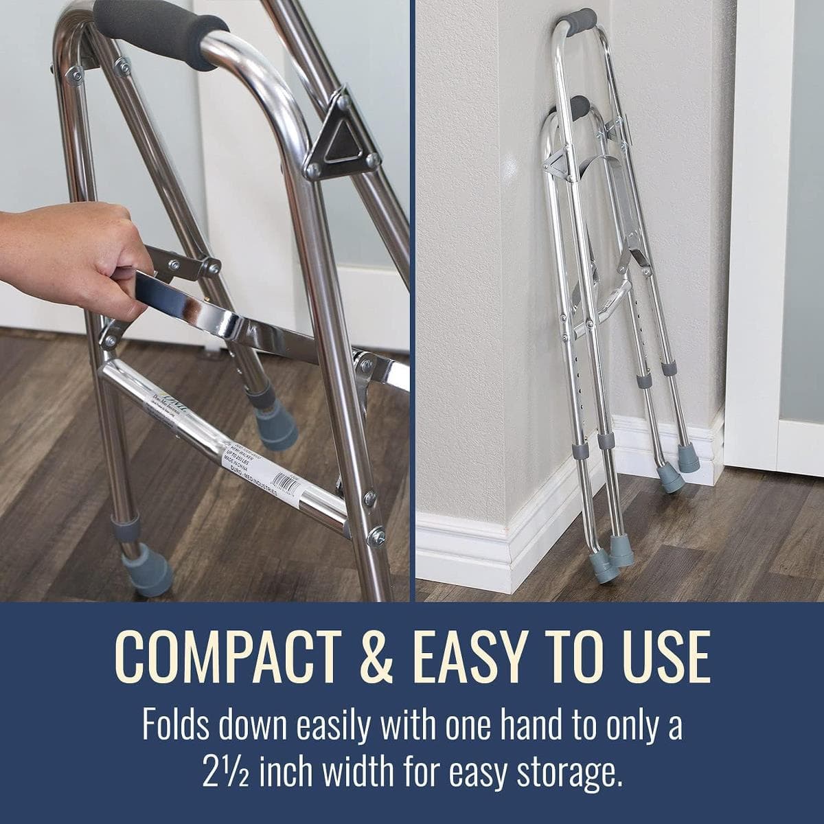 Healthsmart Folding Lightweight Hemi Side Style Walker, Adjustable Height, 250 lb - Image 2