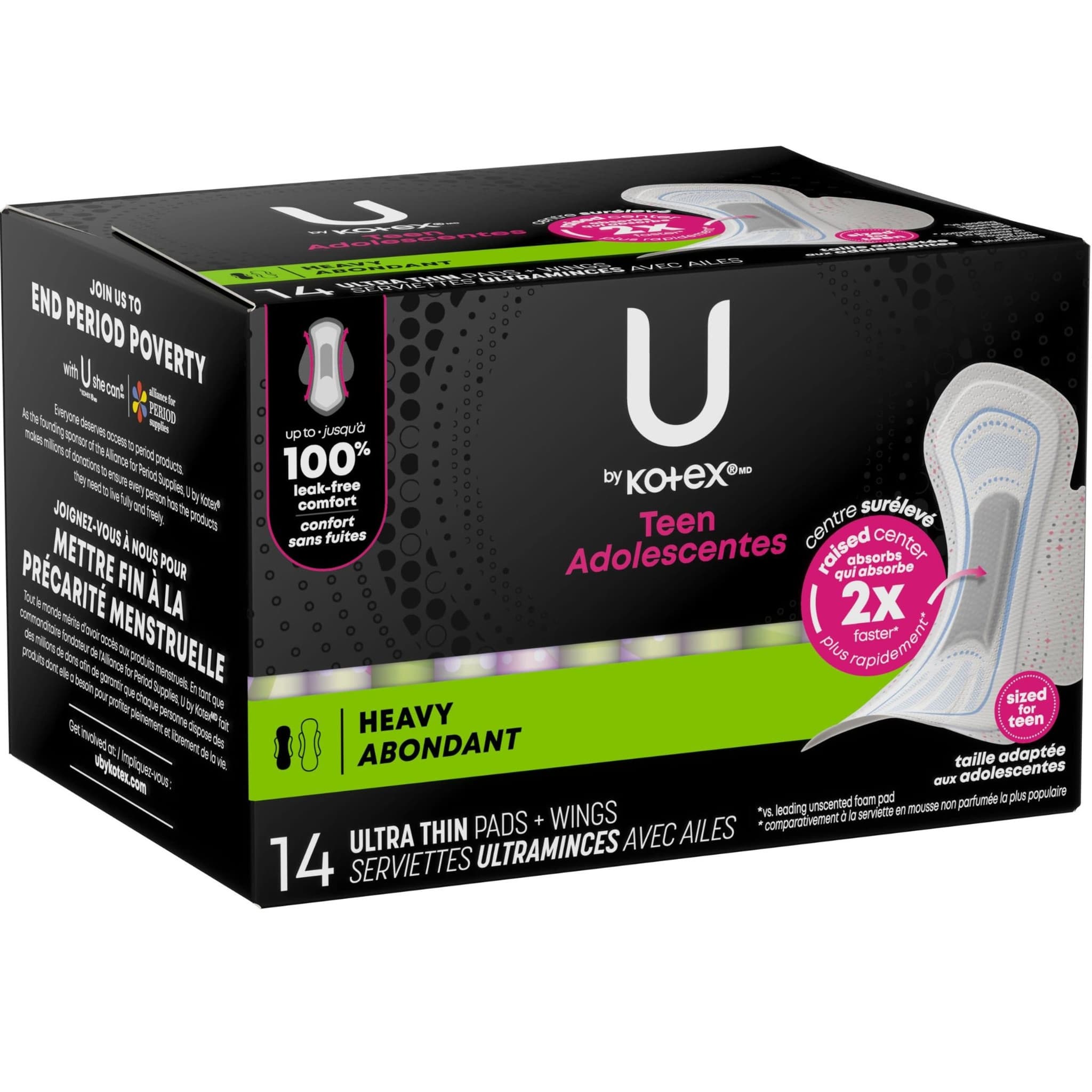 U by Kotex Teen Ultra Thin Pads with Wings, Heavy Absorbency - Image 2