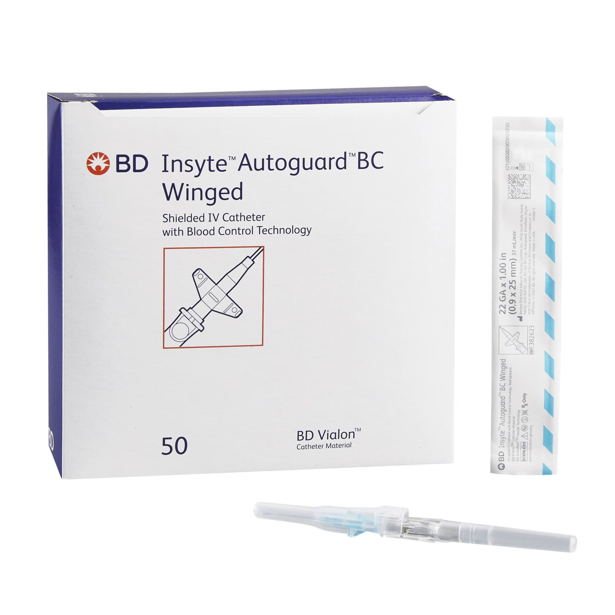 BD Insyte Autoguard BC Peripheral IV Catheter, 22 Gauge, 1 Inch, 37 mL per min - Case of 200 - Image 1