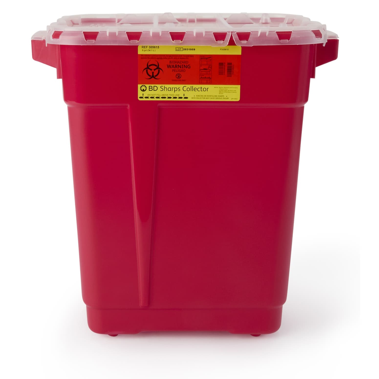 BD Large Sharps Container, 9 Gallon, Hinged Snap On Lid - Each - Image 1
