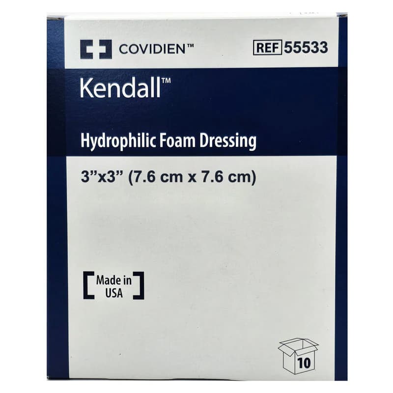 Kendall Hydrophilic Foam Dressing, 3 Inch x 3 Inch - Box of 10 - Image 1