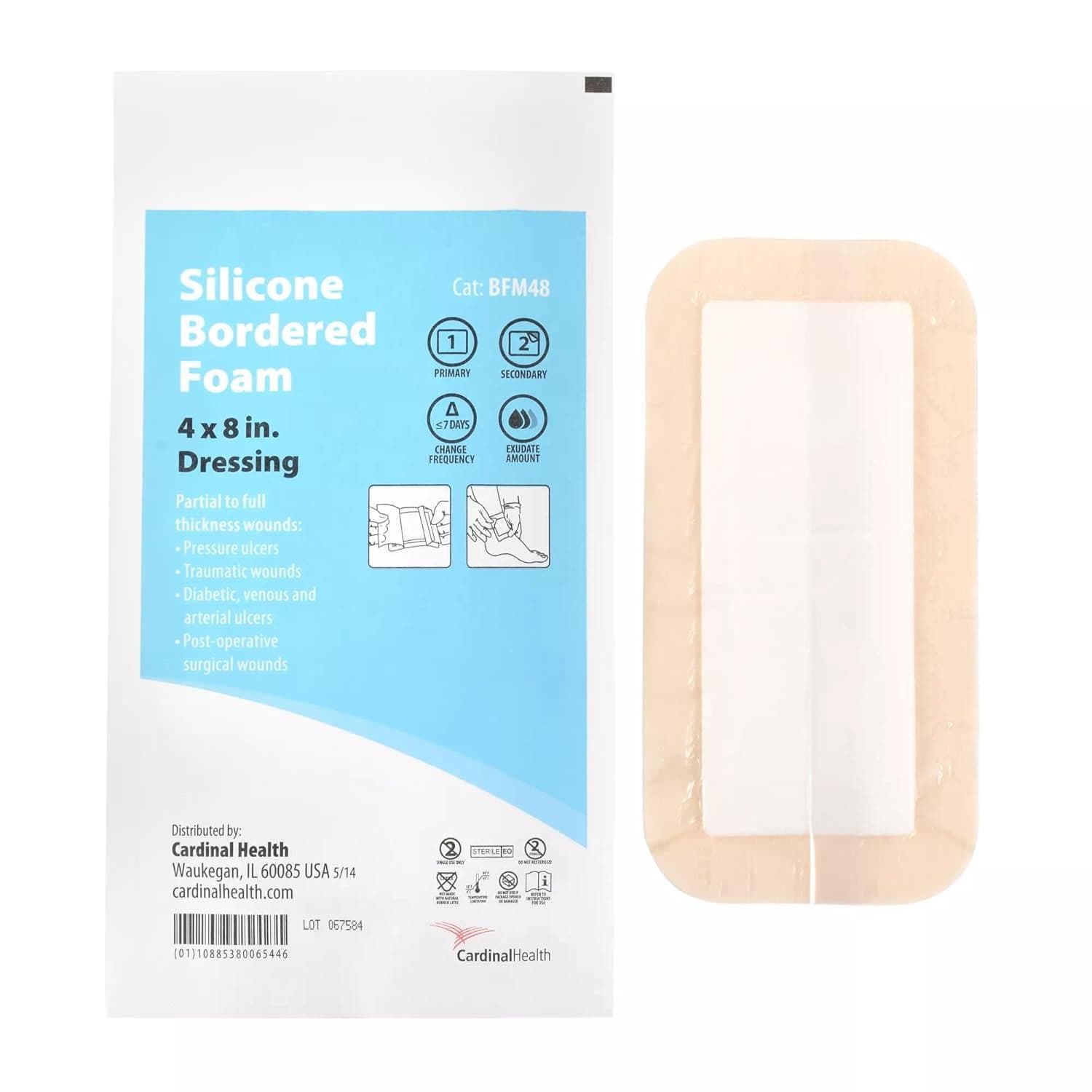Cardinal Health Kendall Silicone Bordered 5-Layer Foam Dressing, 4" x 8" - Box of 5 - Image 1