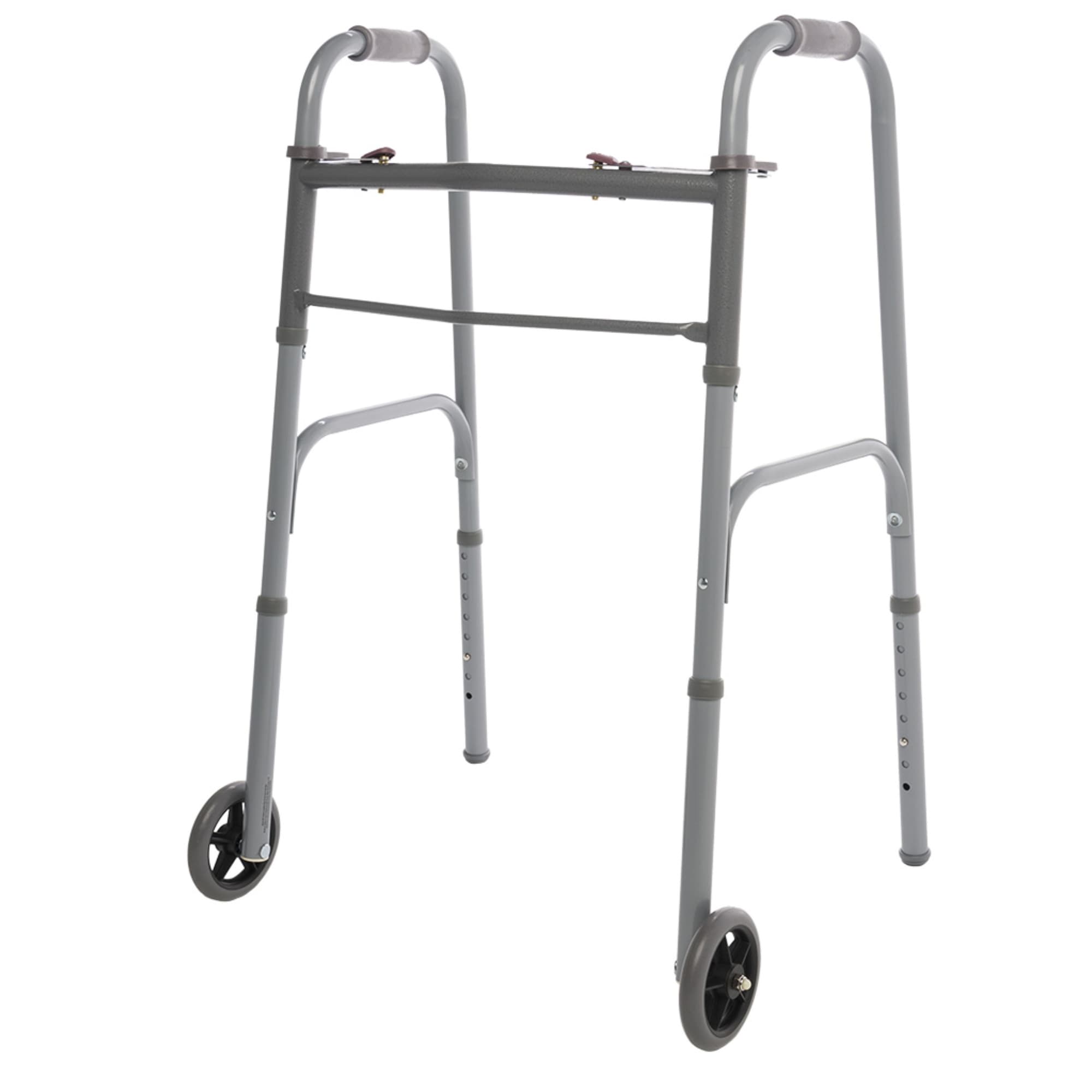 Lumex Two Button Folding Walker with Wheels - Case of 4