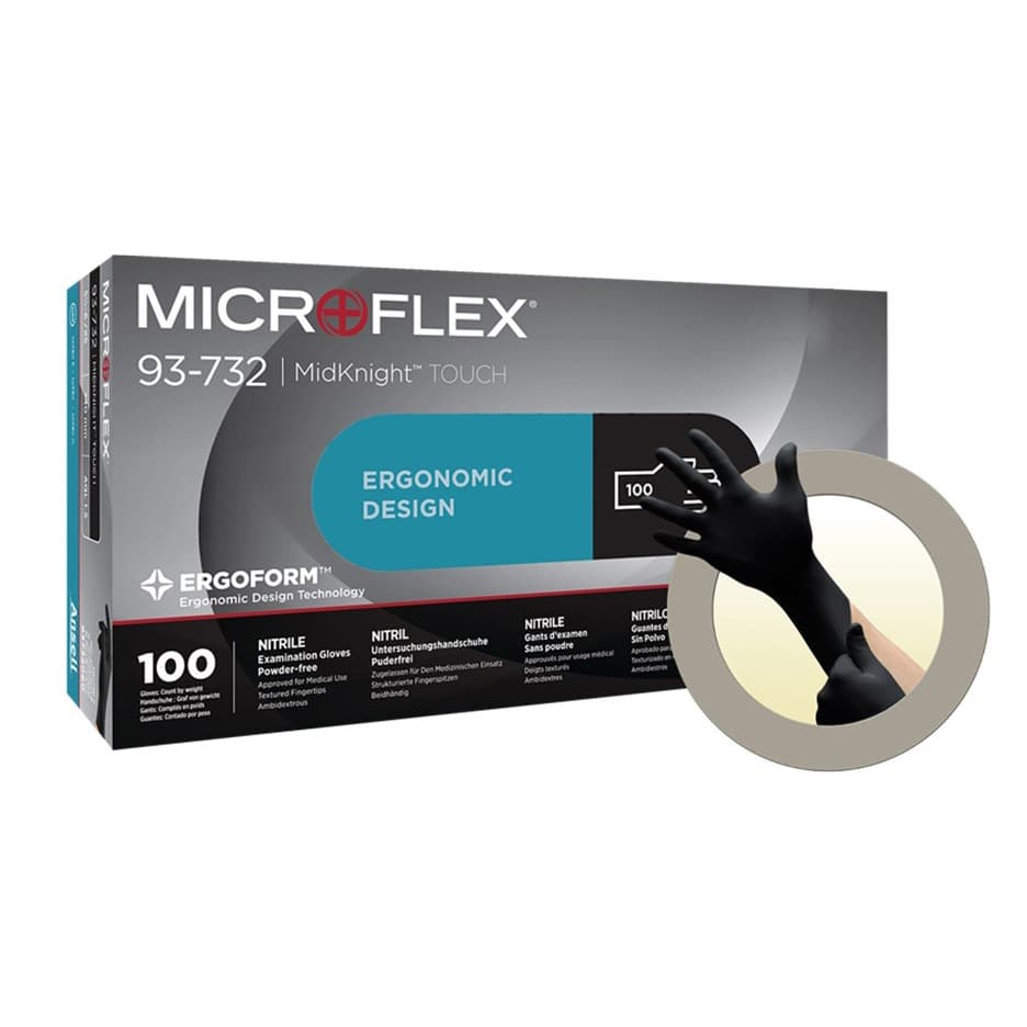 Microflex MidKnight Touch Nitrile Exam Gloves, Medium - Box of 100 - Image 1