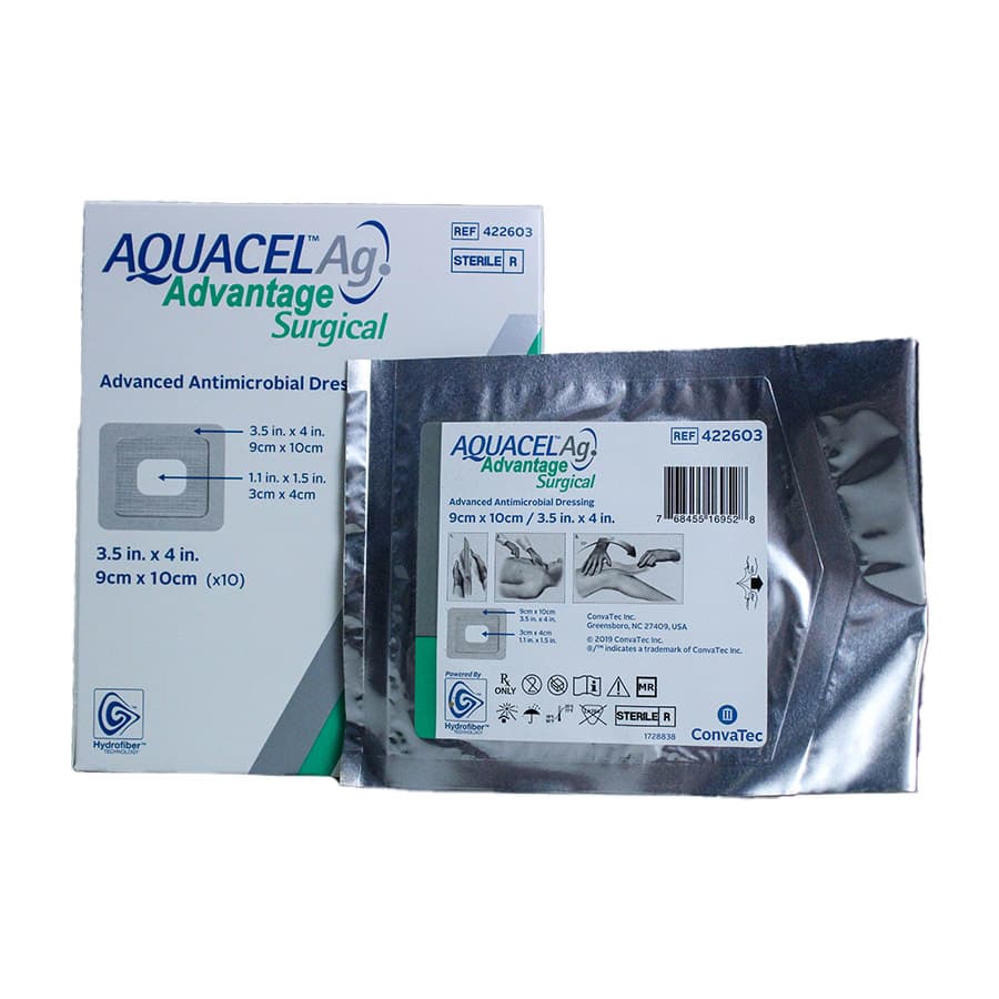 AQUACEL Ag Advantage Antimicrobial Dressings, 3.5 x 4 Inch - Box of 10 - Image 1