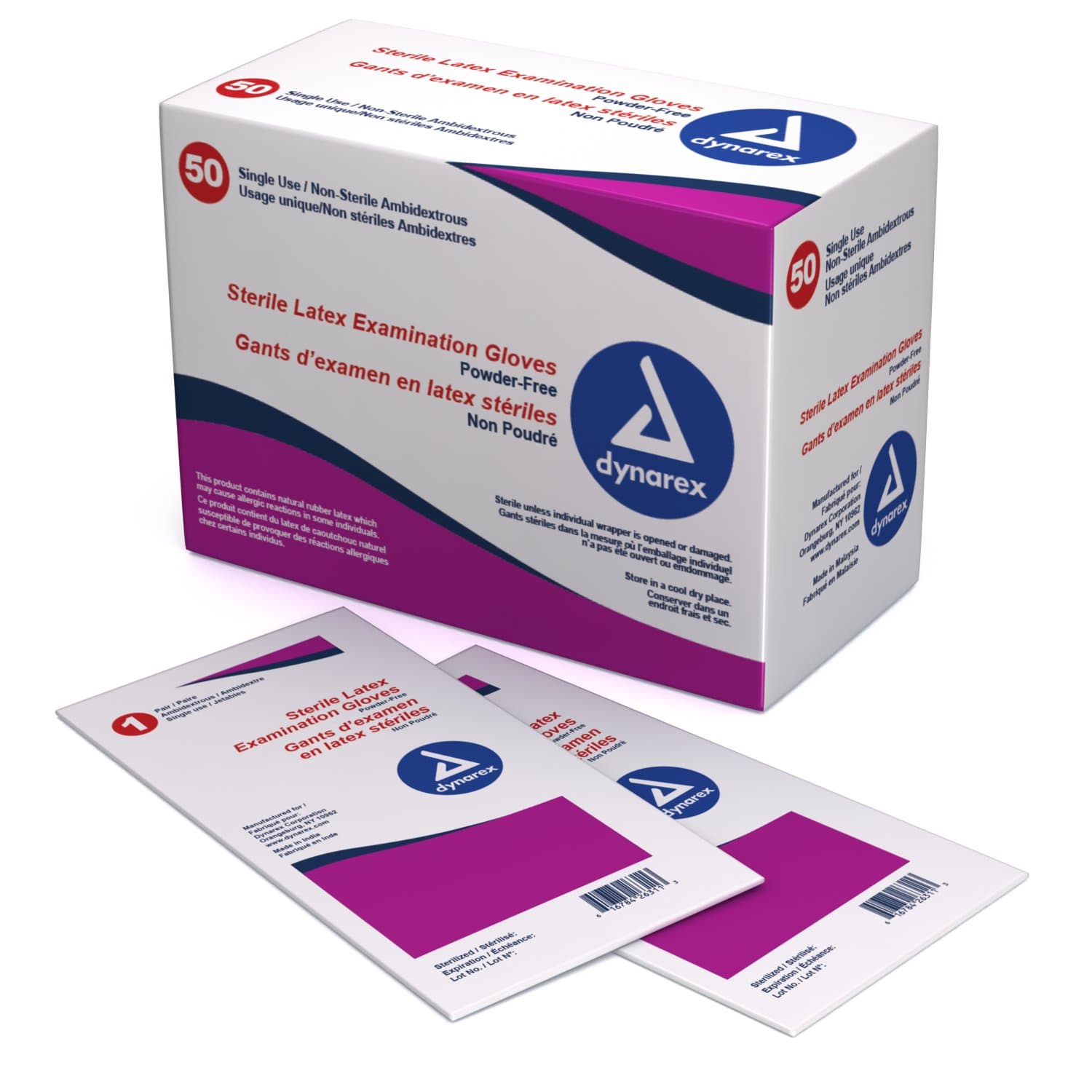 Dynarex Sterile Latex Exam Gloves, medium - Case of 400 - Image 1