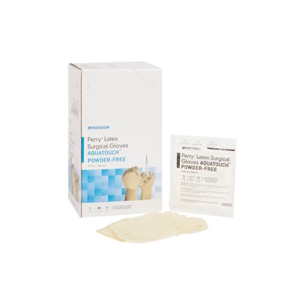 McKesson Perry Performance Plus AquaTouch Surgical Glove Cream Neutral, Size 8 - Case of 200 - Image 1