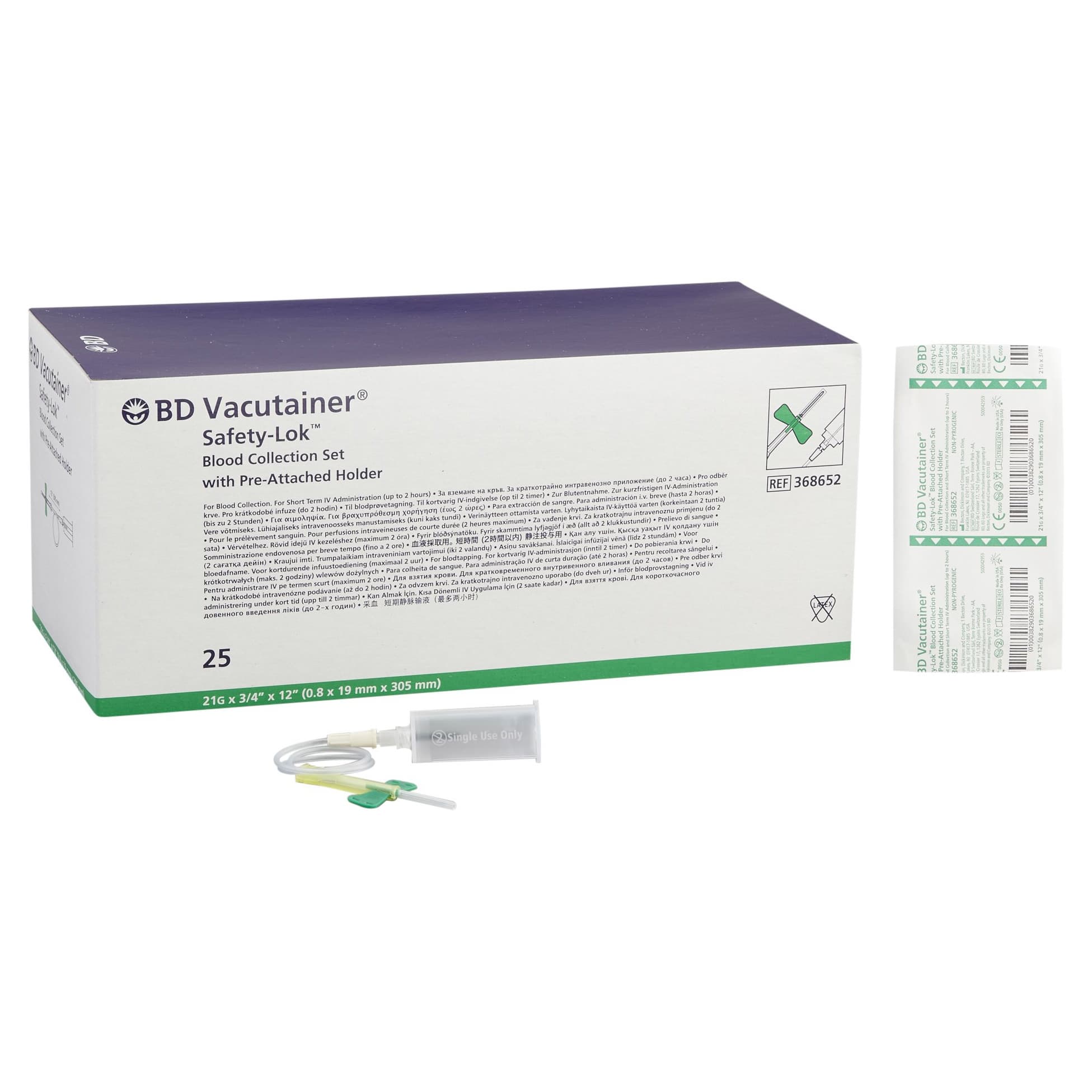 BD Vacutainer Safety-Lok Blood Collection Set with Holder, 21 Gauge - Case of 200 - Image 1