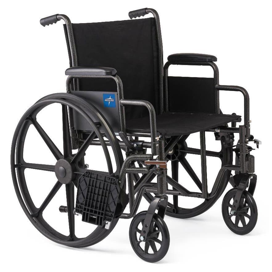 Medline Guardian K1 standard wheelchair 18"W x 16"D Seat Vinyl with Swing-Back Desk-Length Arms and Elevating Leg Rest - Image 1