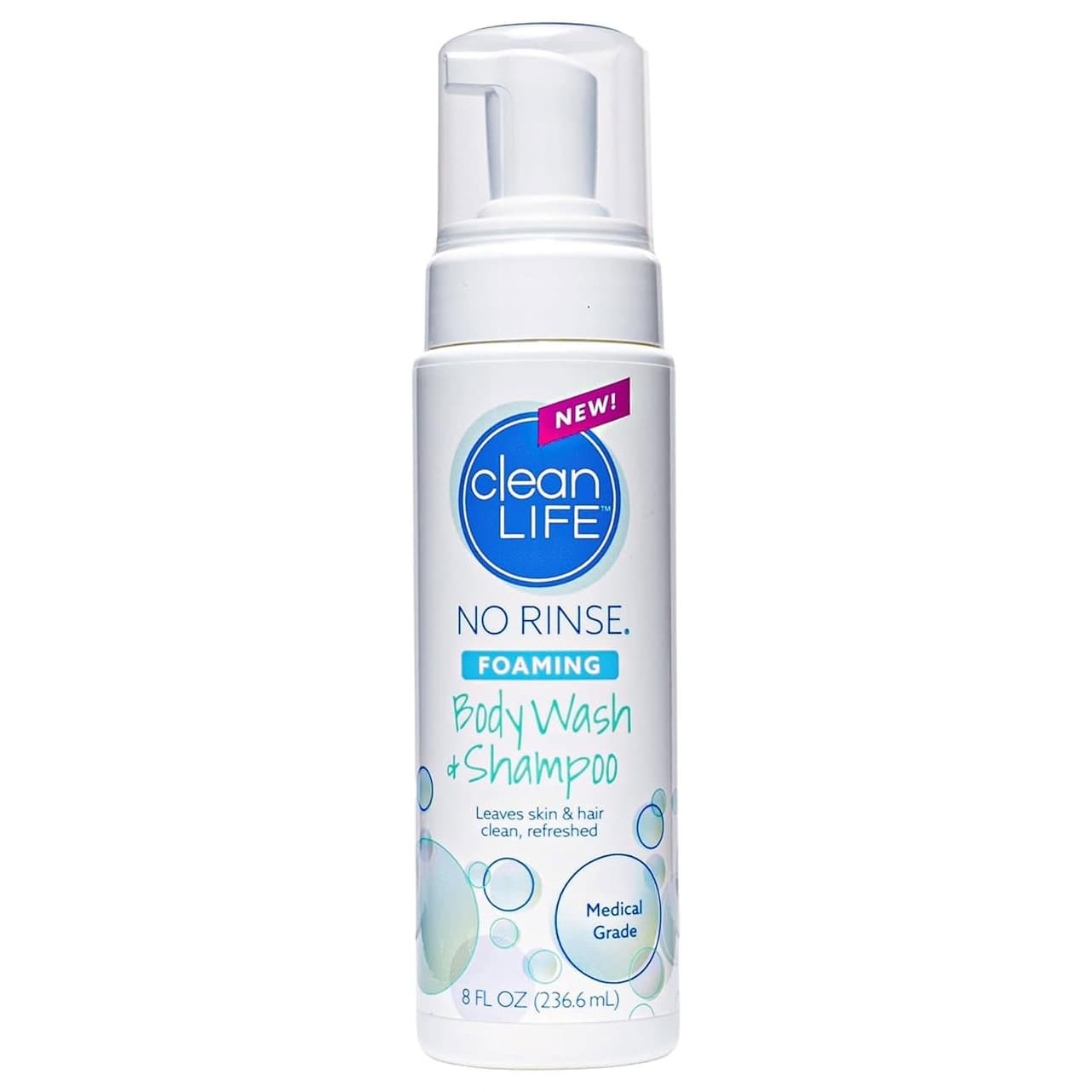 CleanLife No Rinse Foaming Body Wash and Shampoo, 8 oz - Case of 24 - Image 1