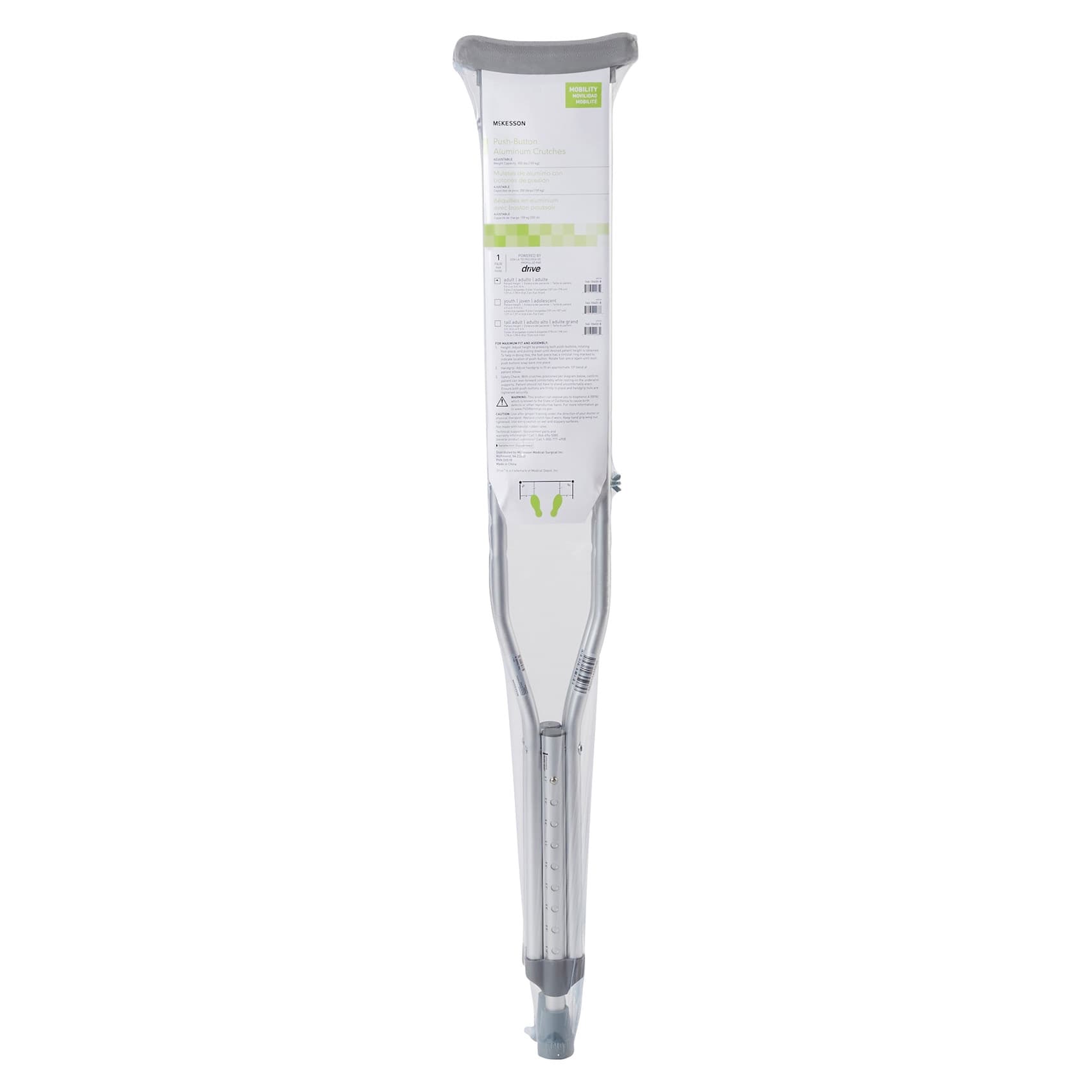 McKesson Push Button Aluminum Crutches with Wing Nut Hand Adjustments - Image 2