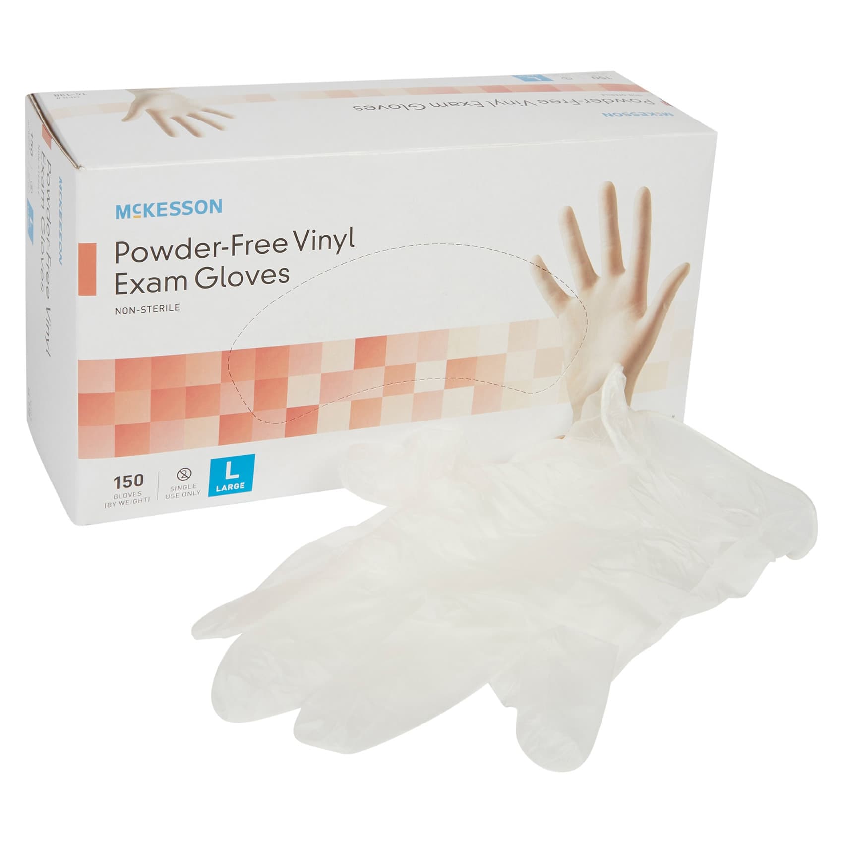 Mckesson Vinyl Powder Free Exam Gloves, NonSterile, Clear, Large - Box of 150 - Image 1