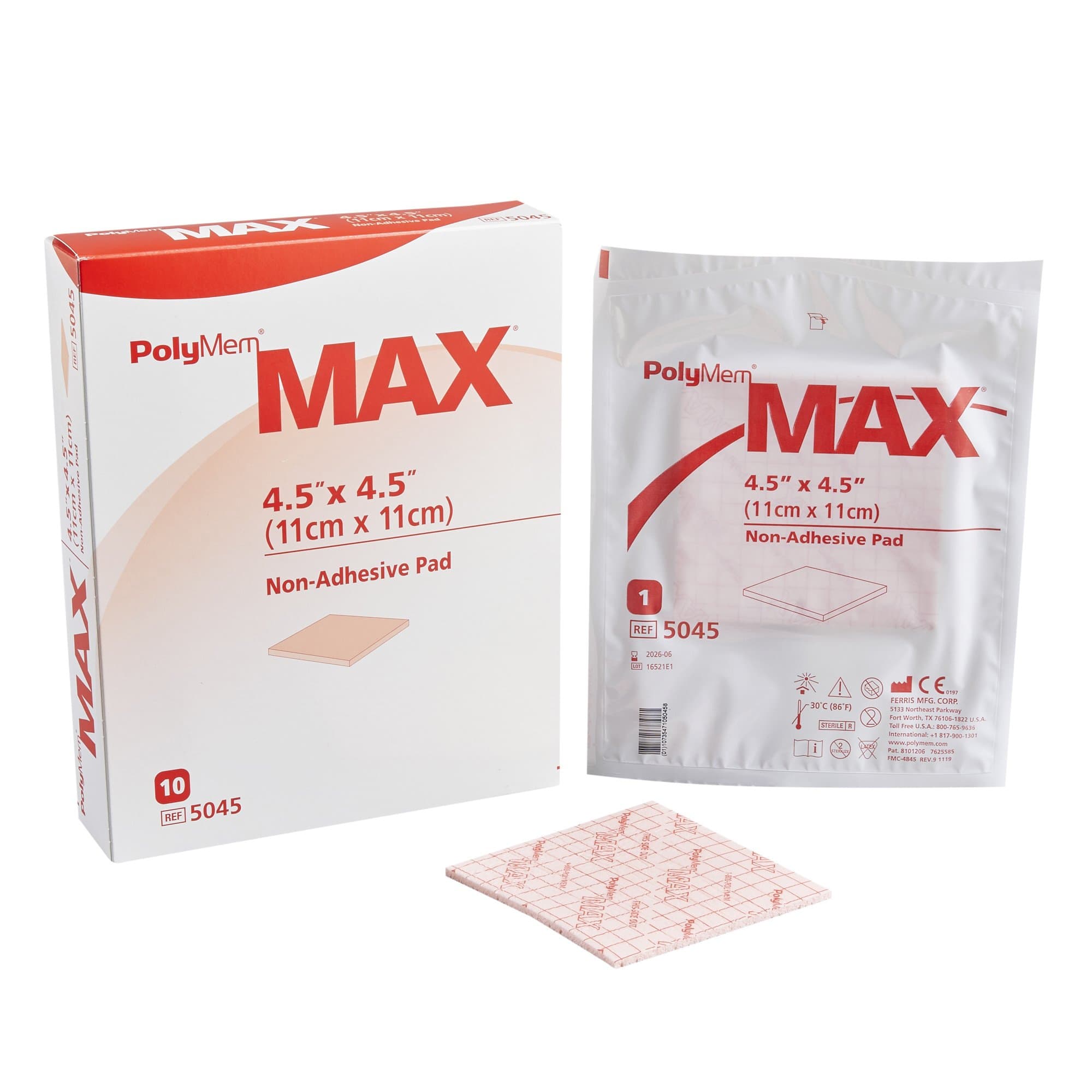 PolyMem MAX Non-Adhesive Foam Pad Dressing, 4.5 x 4.5 Inch - Case of 20 - Image 1