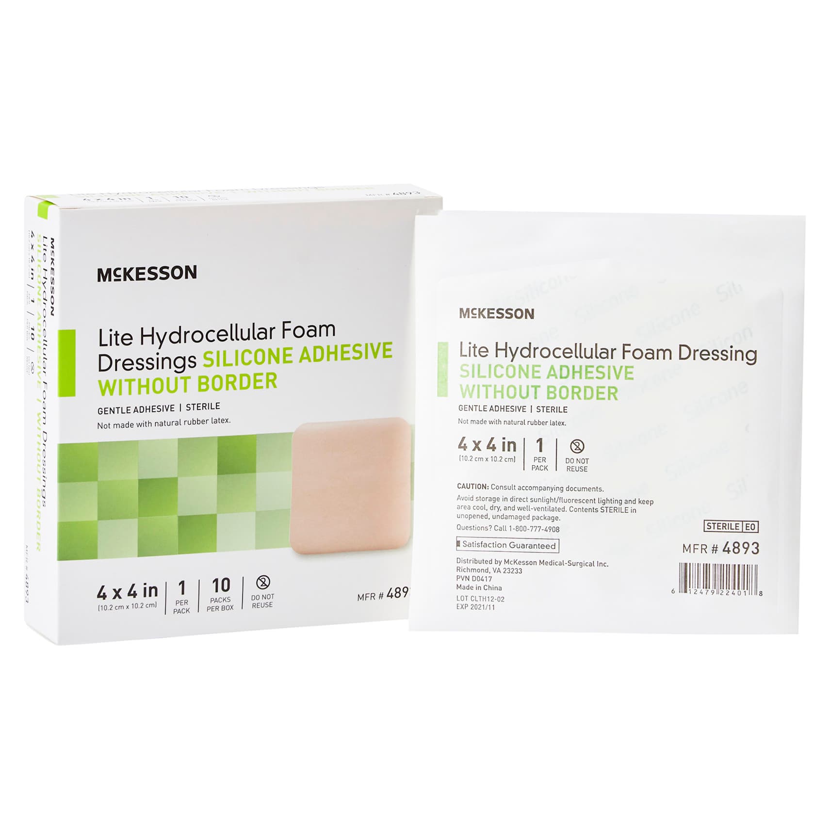 McKesson Lite Thin Silicone Foam Dressing, 4 x 4 Inch, Silicone Gel Adhesive without Border - Box of 10 - Image 1