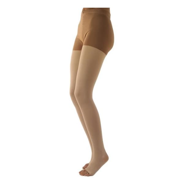 Sigvaris Natural Rubber Open Toe Thigh-High Compression Stockings, Beige - Image 1