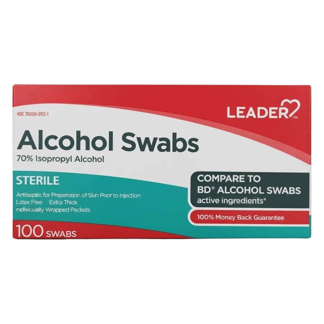Leader Isopropyl Alcohol Swabs, Extra Thick, 100 Count - Box of 100