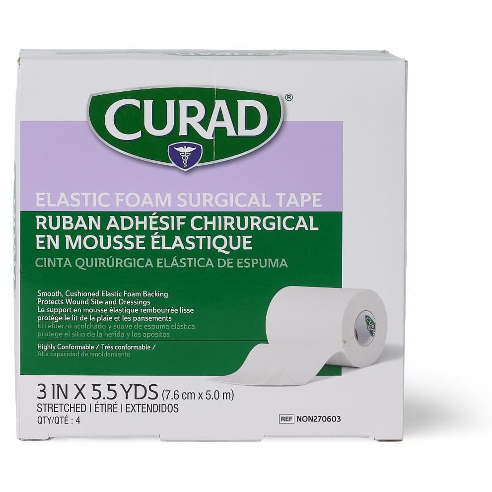 Curad Elastic Faom Medical Adhesive Tape, 3 Inch x 5.5 Yard - Box of 4 - Image 1