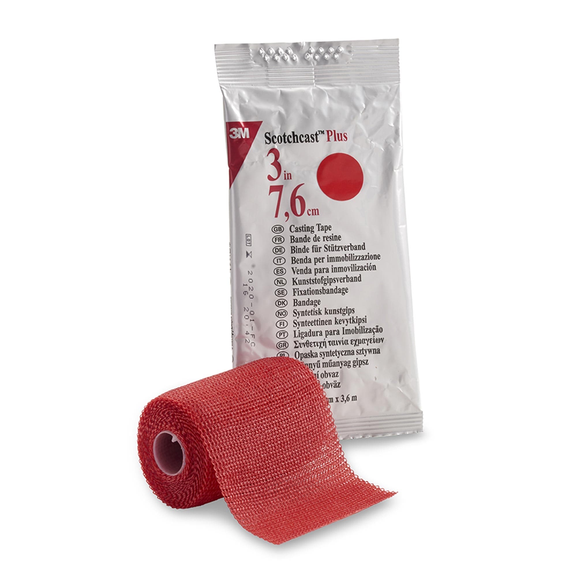 3M Scotchcast Plus Cast Tape, 3 Inch X 4 Yard, Red, Case of 10 - Image 1