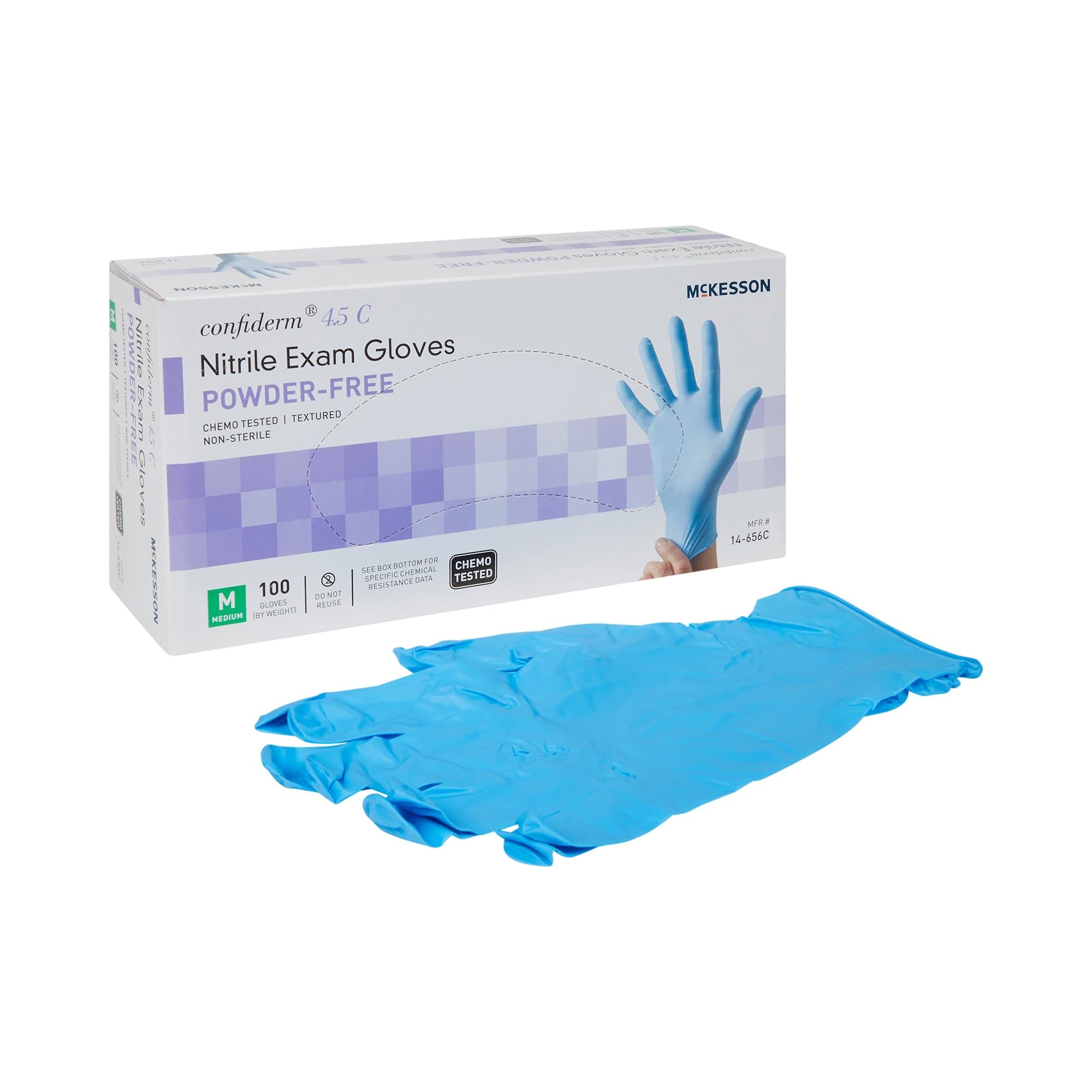 McKesson Confiderm 4.5C Nitrile Powder Free Exam Gloves, Blue, Medium - Case of 1000 - Image 1