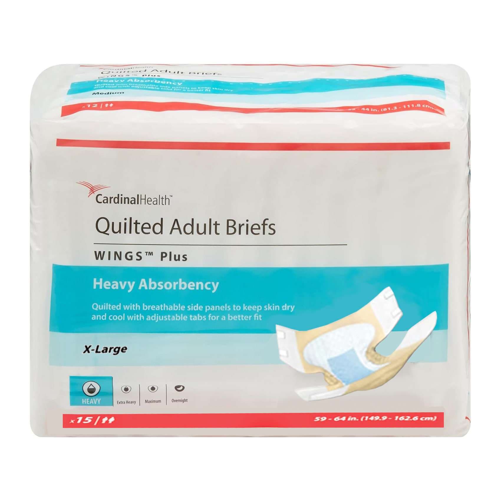 Cardinal Wings Plus Quilted Adult Briefs, Heavy Absorbency, Extra Large - Case of 60 - Image 1