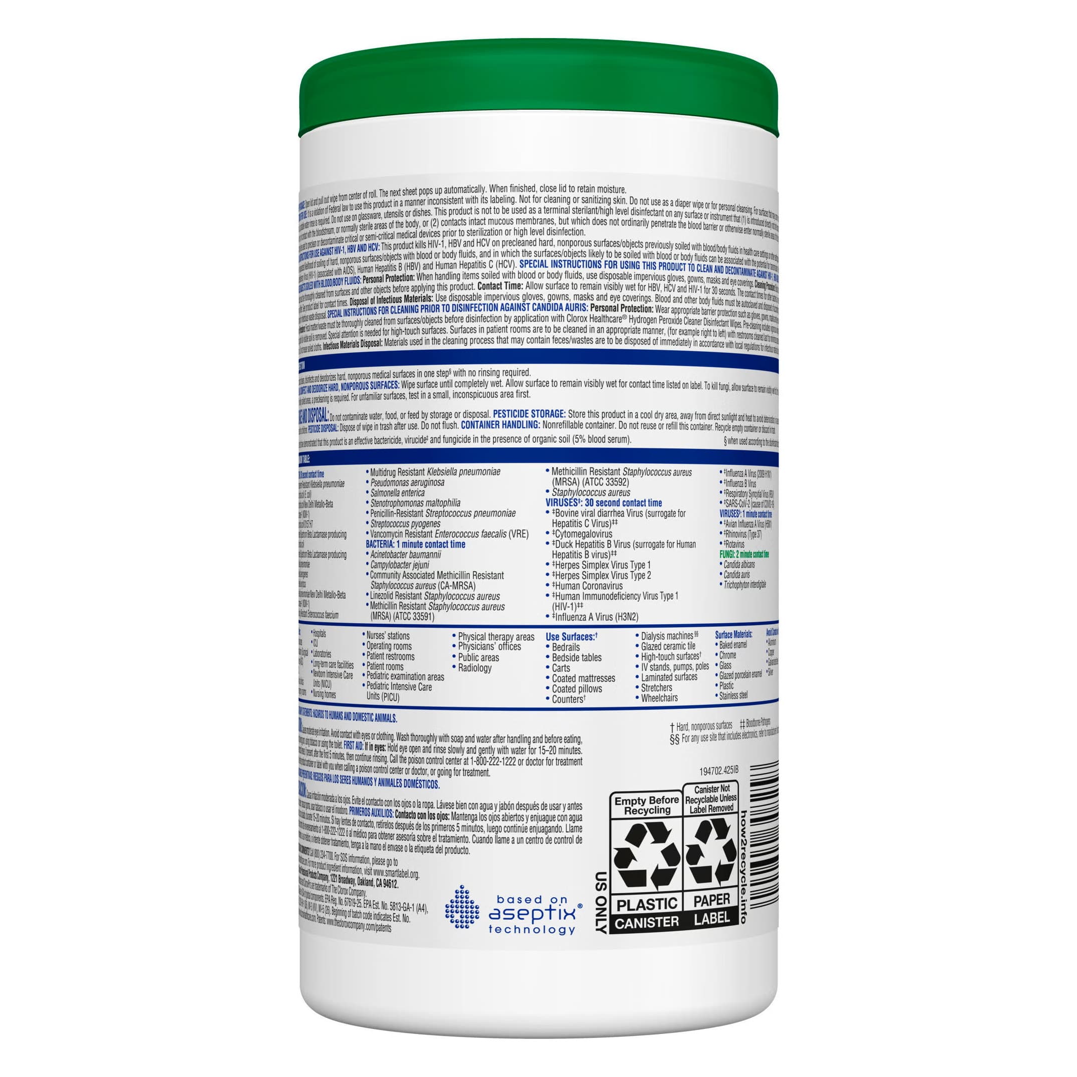 Clorox Healthcare Surface Disinfectant Cleaner Wipe, 5-3/4 x 6-3/4 Inch - Image 2