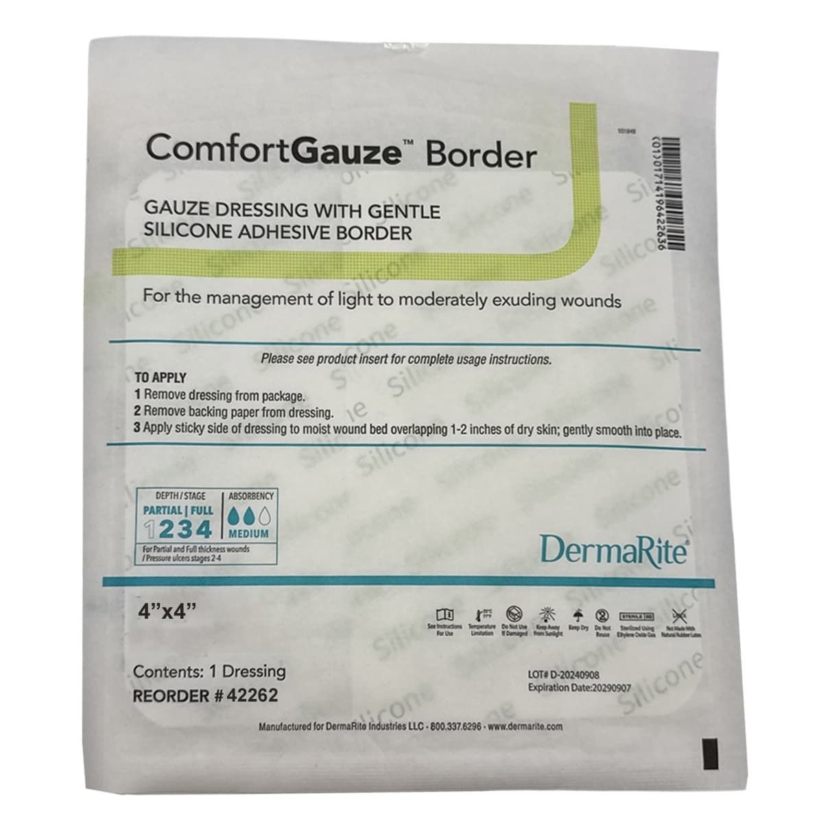 ComfortGauze Border Gauze Dressing with Silicone Adhesive Border, 4 x 4 Inch - Each - Image 1