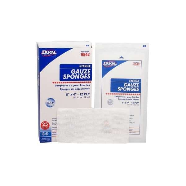 Dukal Gauze Sponge White 12-Ply Rectangle Sterile, 4 x 8 Inch - Case of 500 - Image 1