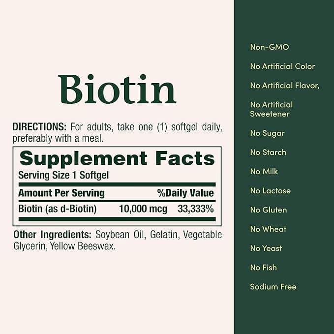 Nature's Bounty Biotin Softgels, 10,000 mcg - Bottle of 120 - Image 3