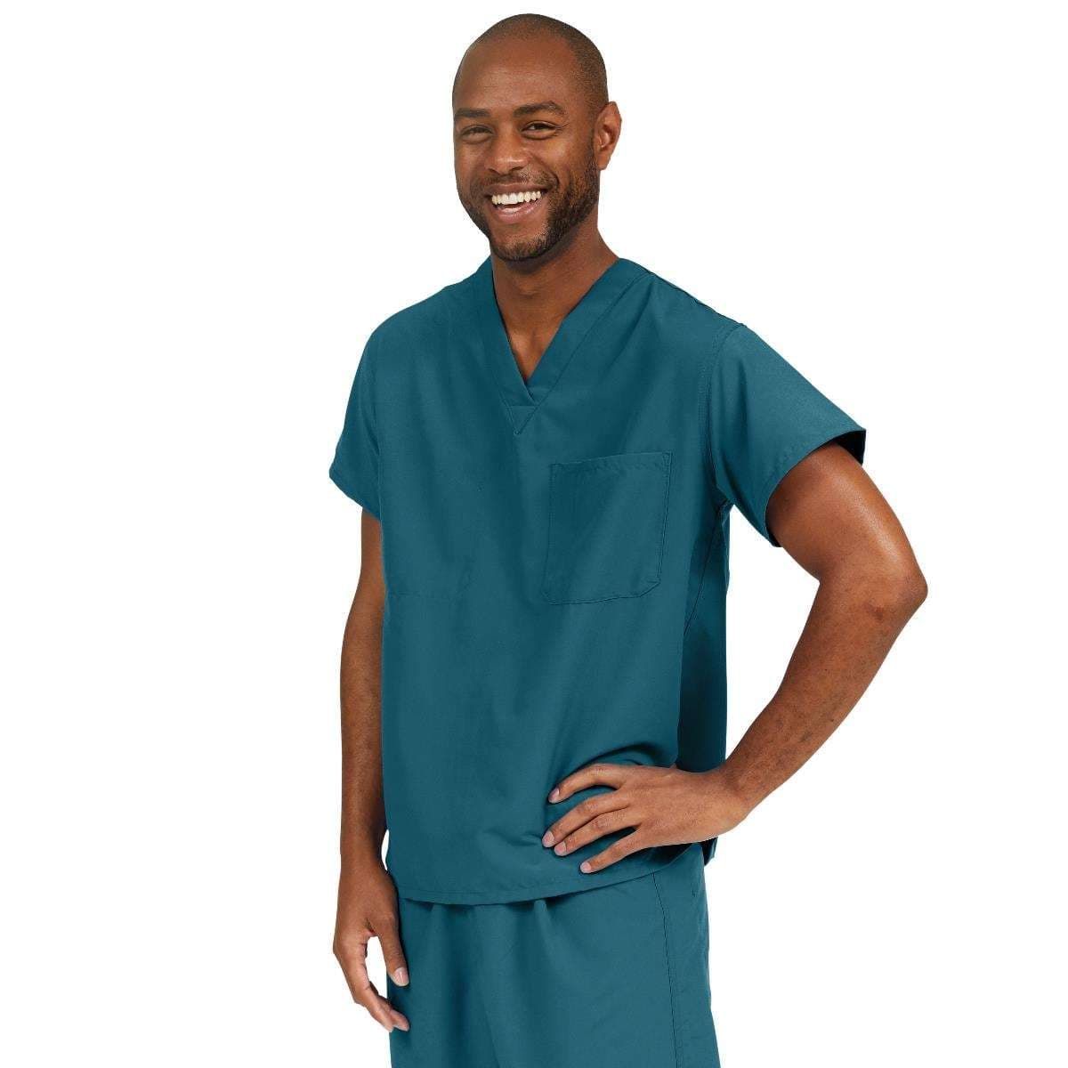 Performax Unisex Reversible V-neck Scrub Tops, Caribbean Blue, 5XLarge - Image 1