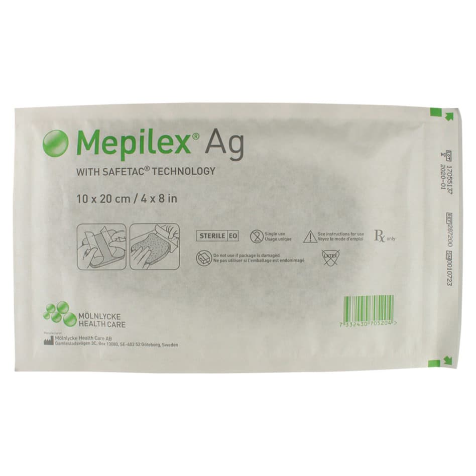 Mepilex Ag Antimicrobial Foam Dressing, 4 x 8 Inch - Each - Image 1