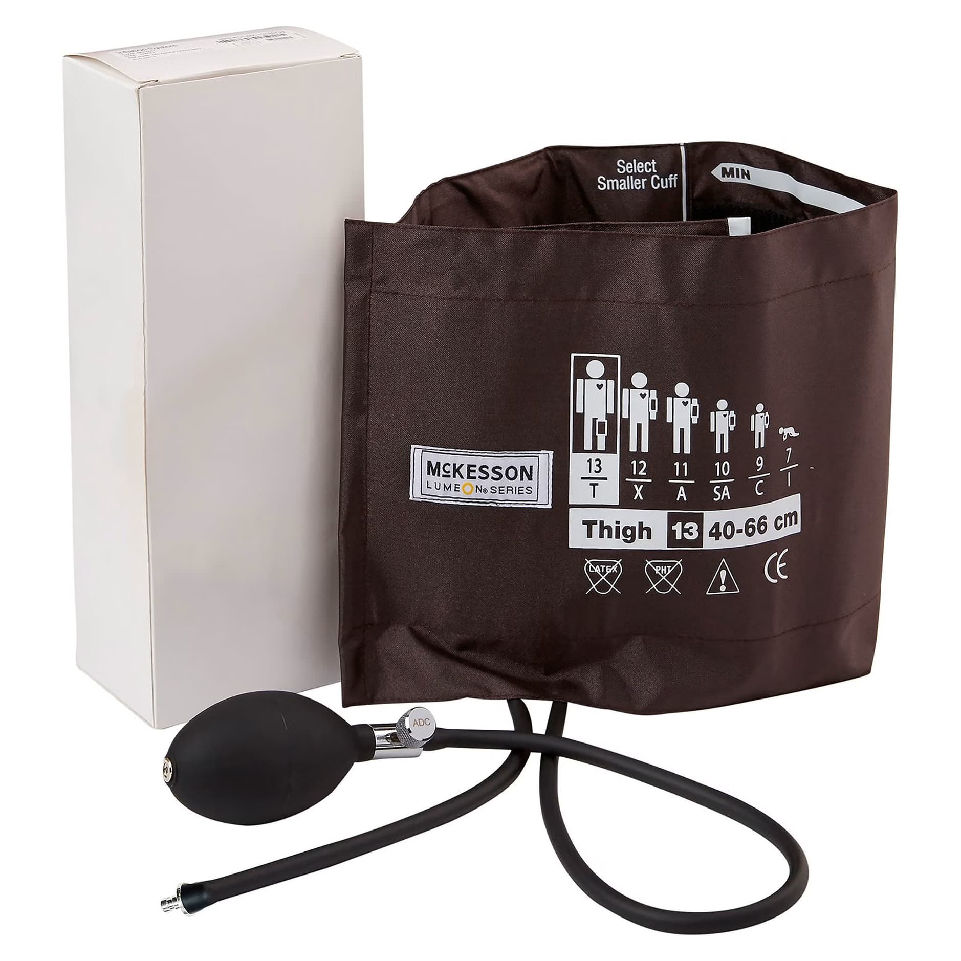 McKesson LUMEON Reusable Thigh Blood Pressure Cuff and Bulb, Brown Cuff - Image 2