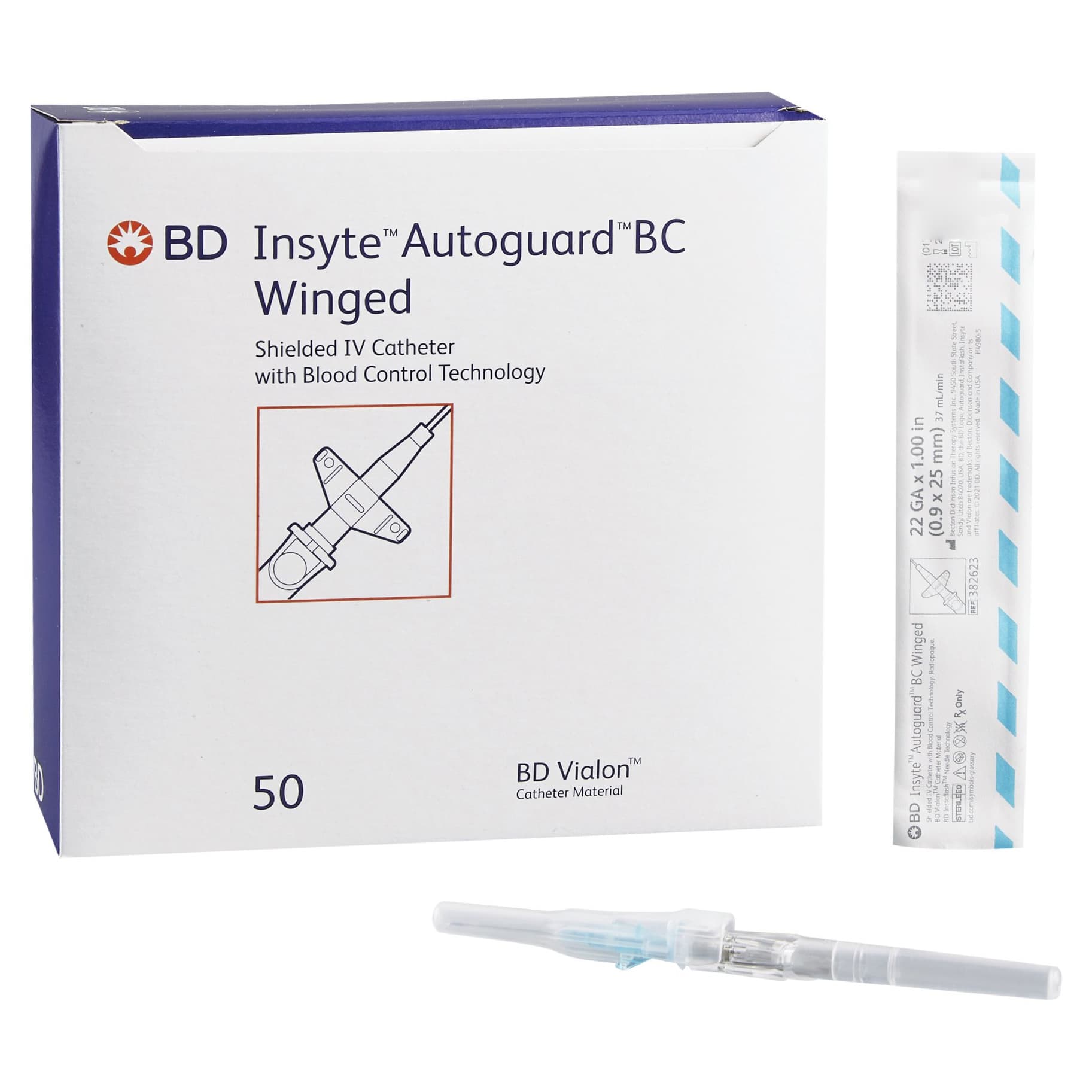 BD Insyte Autoguard BC Peripheral IV Catheter, 22 Gauge, 1 Inch, 37 mL per min - Case of 200 - Image 1