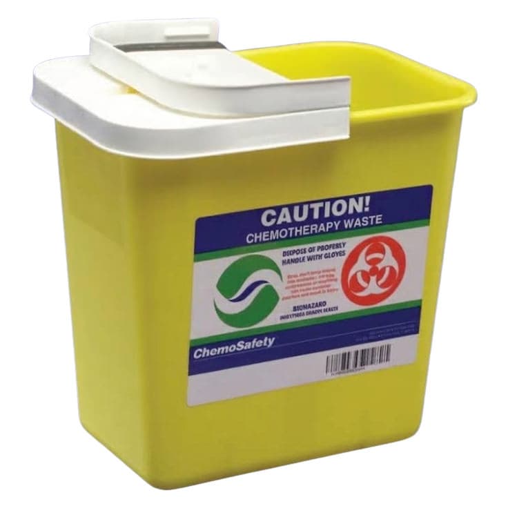 SharpSafety Chemotherapy Waste Container with Gasketed Hinged Lid, 17.75H x 11D x 15.5"W - Case of 10 - Image 1