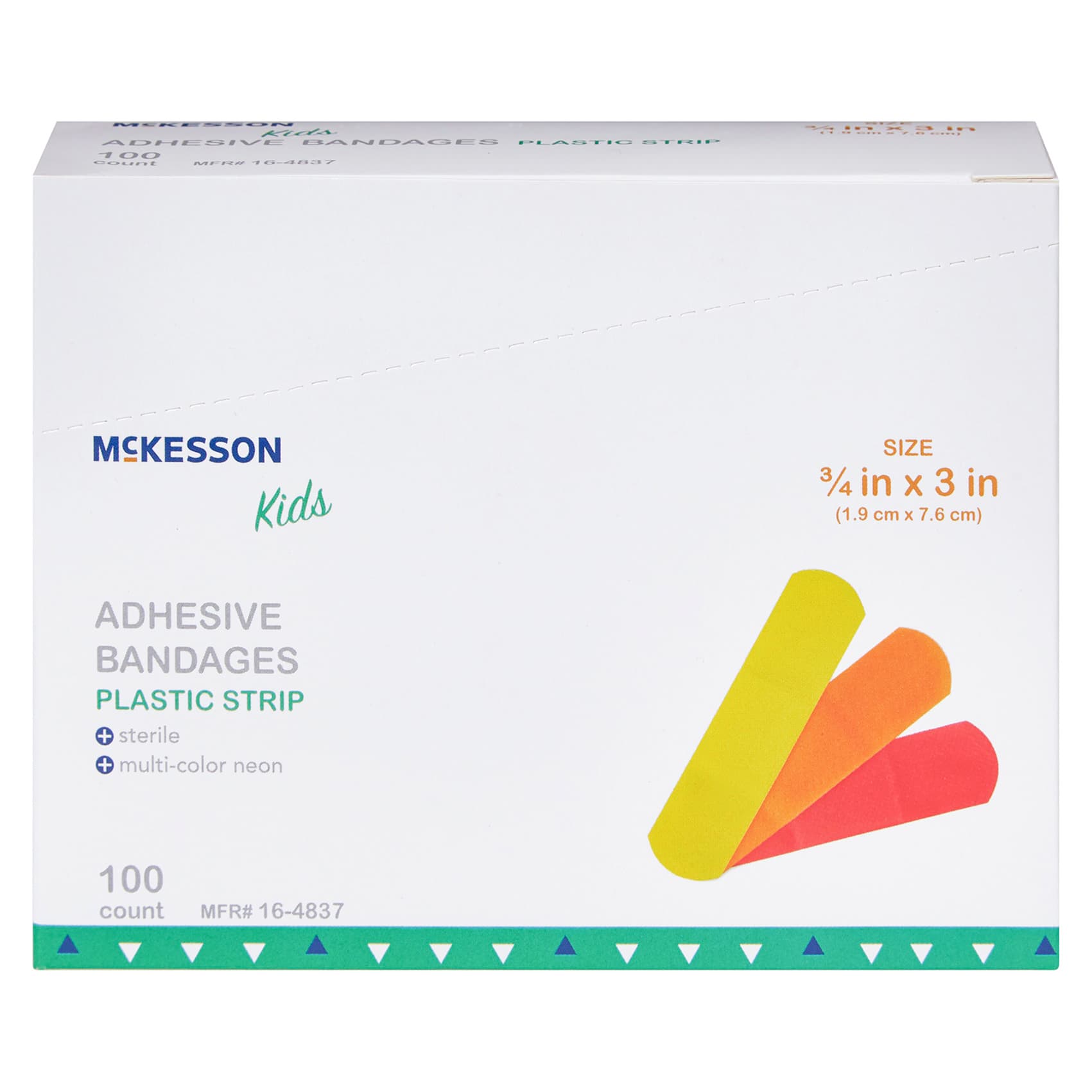 Mckesson Kids Adhesive Strip, Neon, 3/4 x 3 Inch - Case of 2400 - Image 1