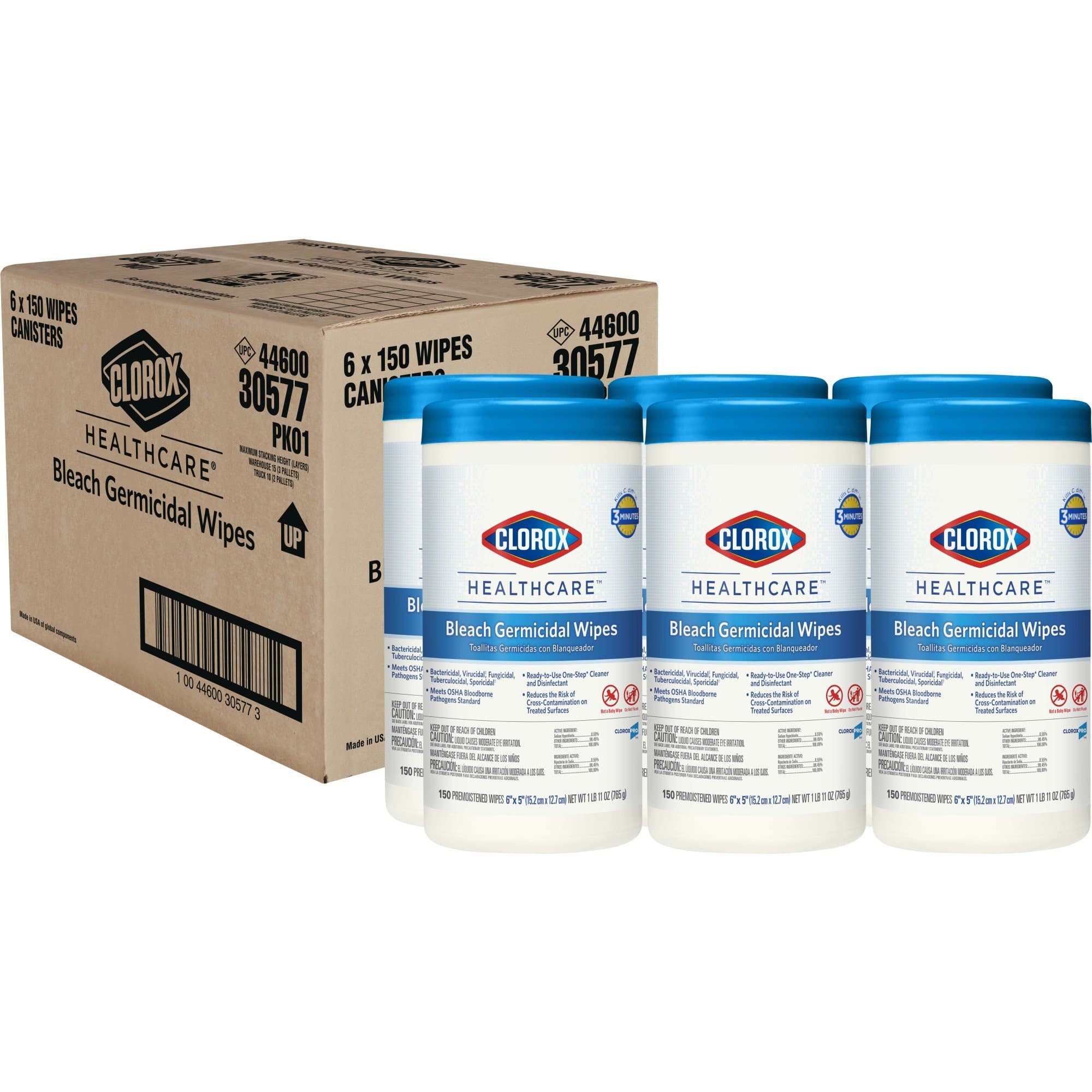 Clorox Healthcare Bleach Germicidal Wipes, Can - Case of 900 - Image 1