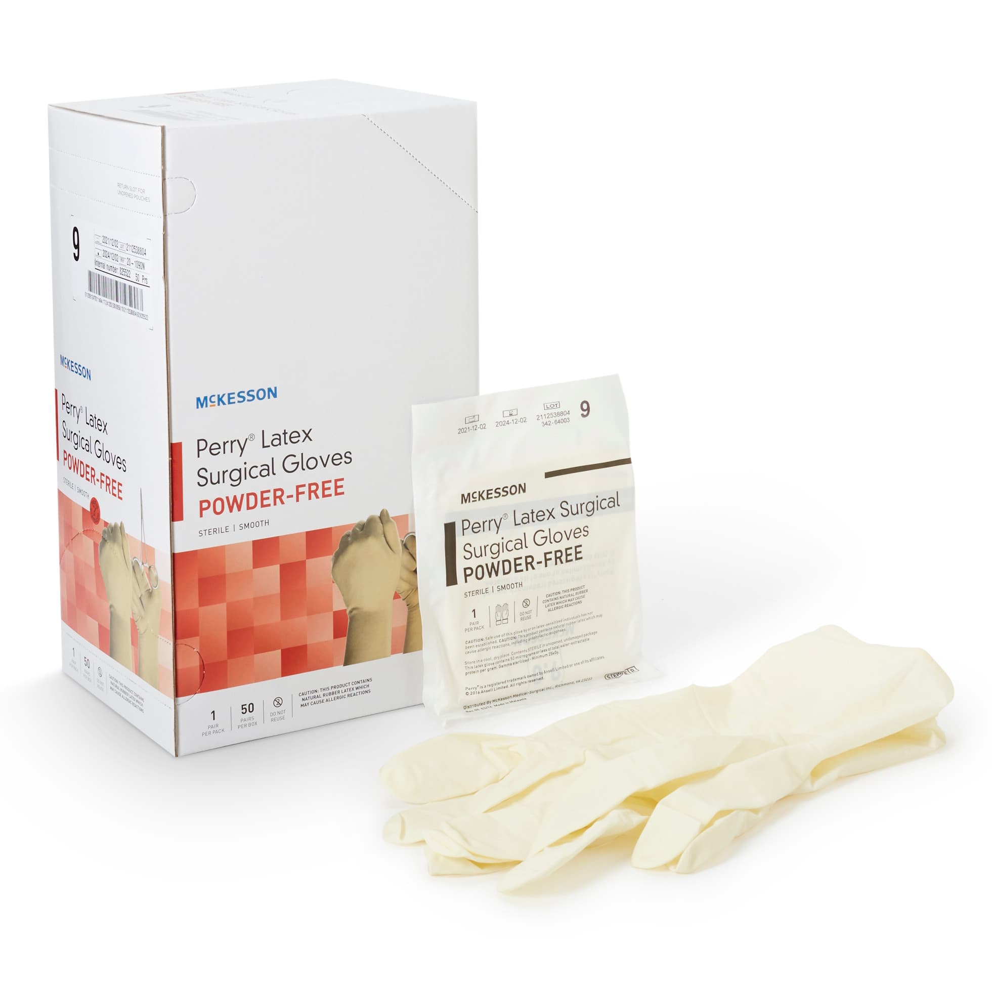 McKesson Perry Latex Powder Free Surgical Glove, Size 9, Cream - Box of 100 - Image 1