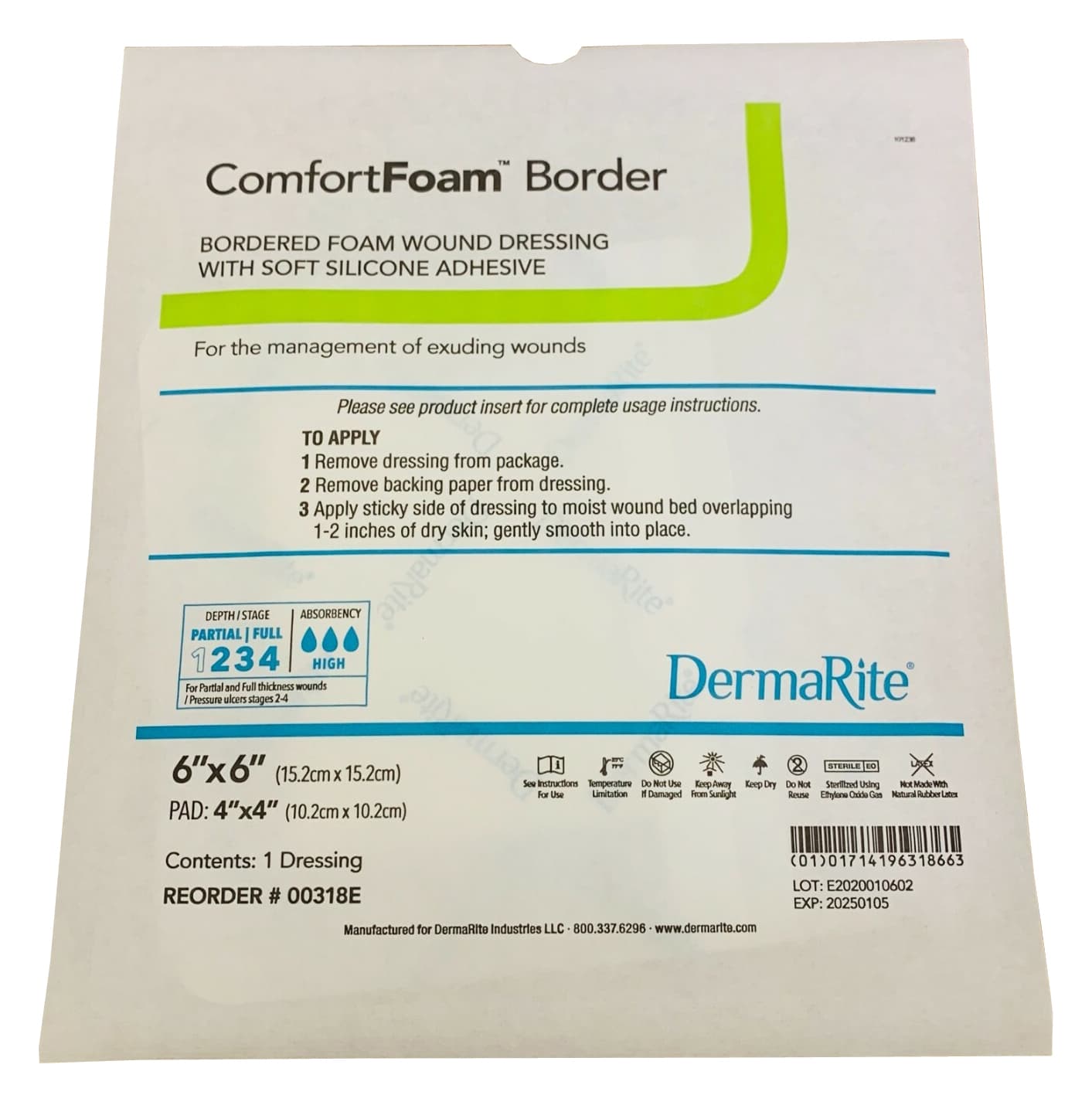 ComfortFoam Border Self-adherent Silicone Foam Dressing with Border, 6 x 6 Inch - Each - Image 1