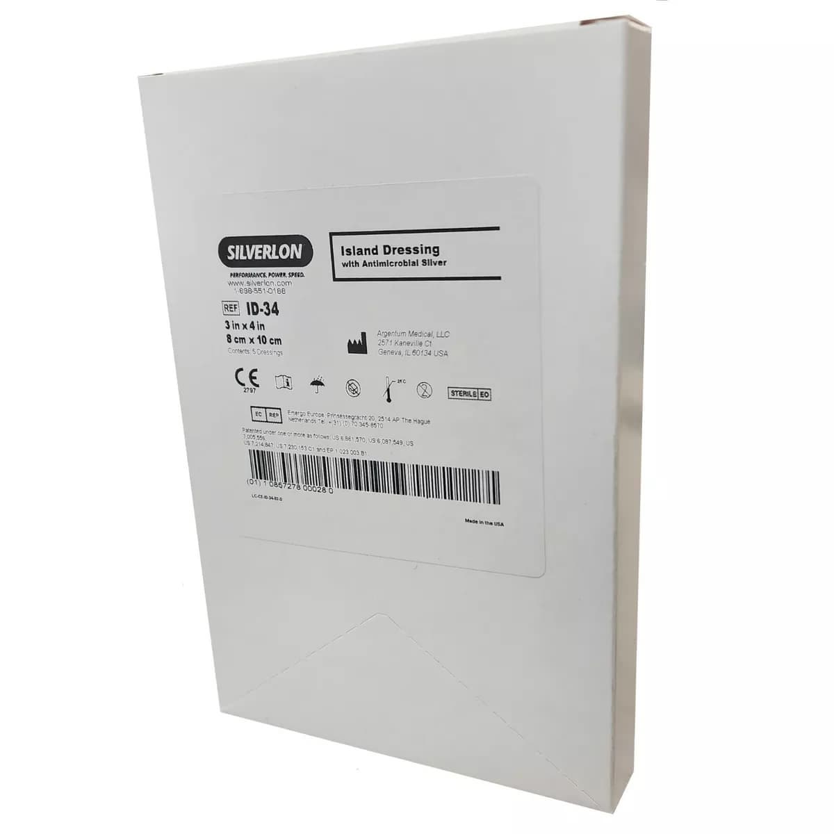 Silverlon Antimicrobial Film Top Island Dressing, 3 x 4 Inch - Box of 5 - Image 1