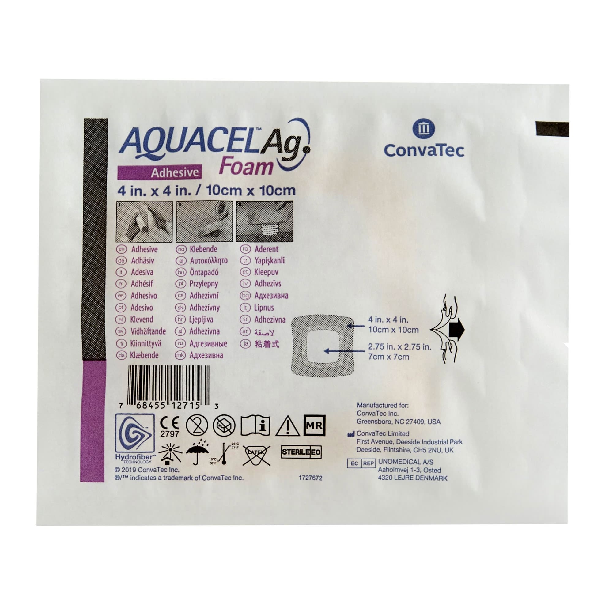 Convatec Aquacel Ag Foam Adhesive Dressing, 4 x 4 Inch - Image 1