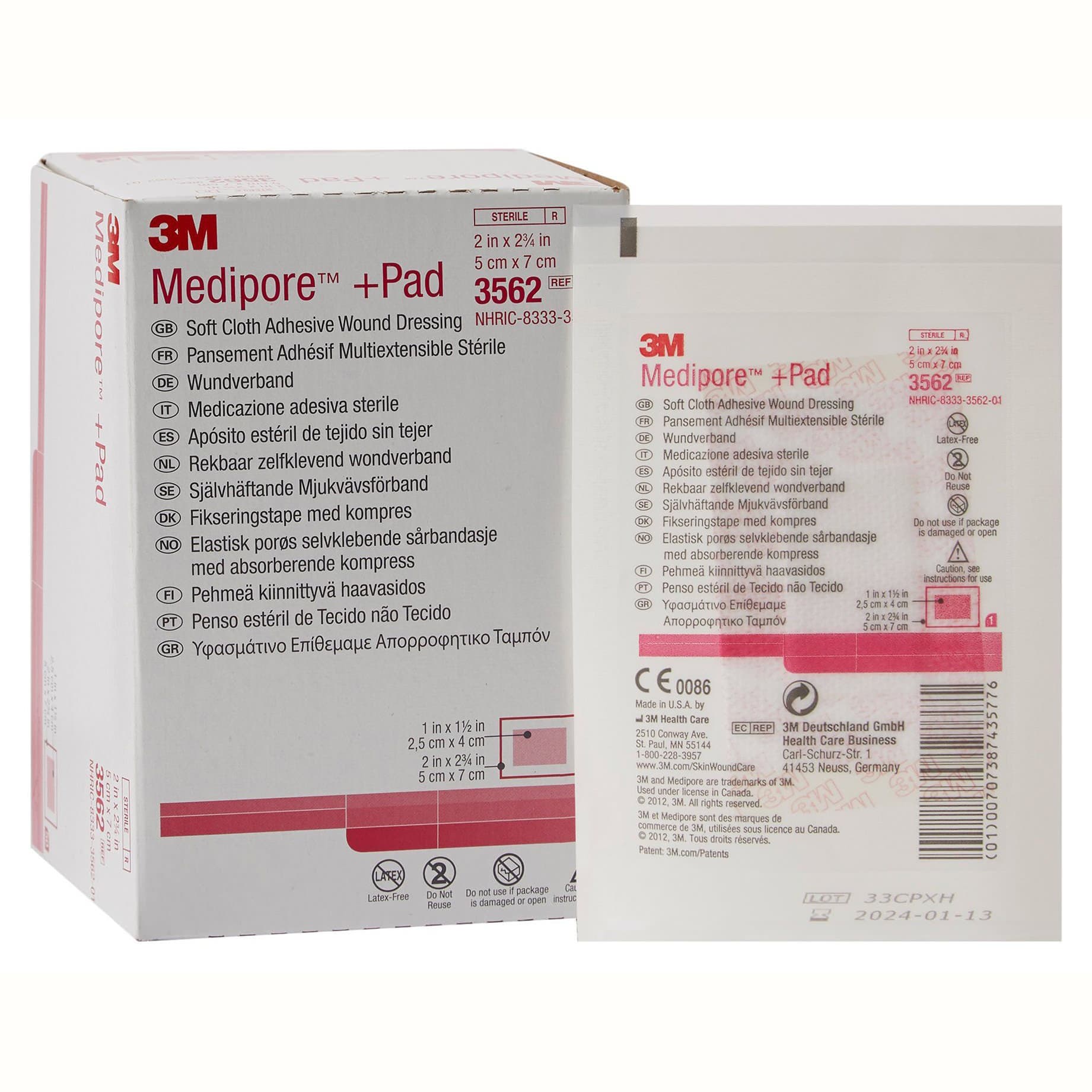 3M Medipore Plus Pad Soft Cloth Adhesive Dressing, 2" x 2.75" - Case of 200 - Image 1