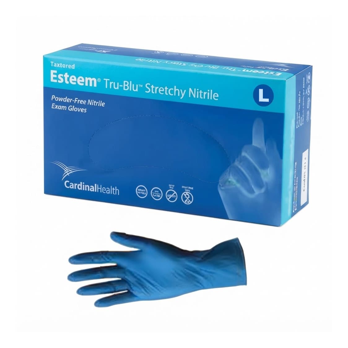 Esteem Tru-Blu Stretchy Nitrile Powder-Free Exam Glove, Blue, Large - Box of 150 - Image 1