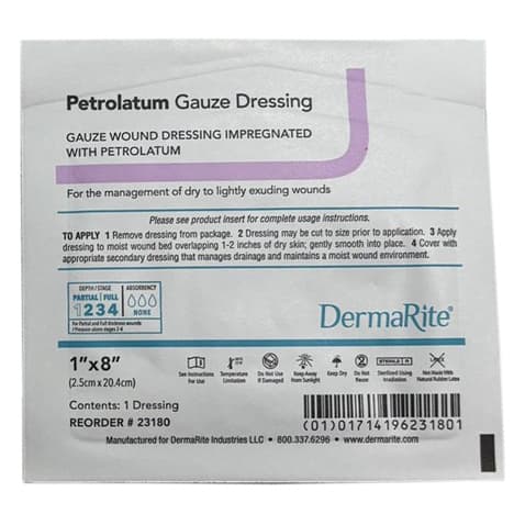 DermaRite Petrolatum Gauze Dressing, 1 x 8 Inch - Each - Image 1