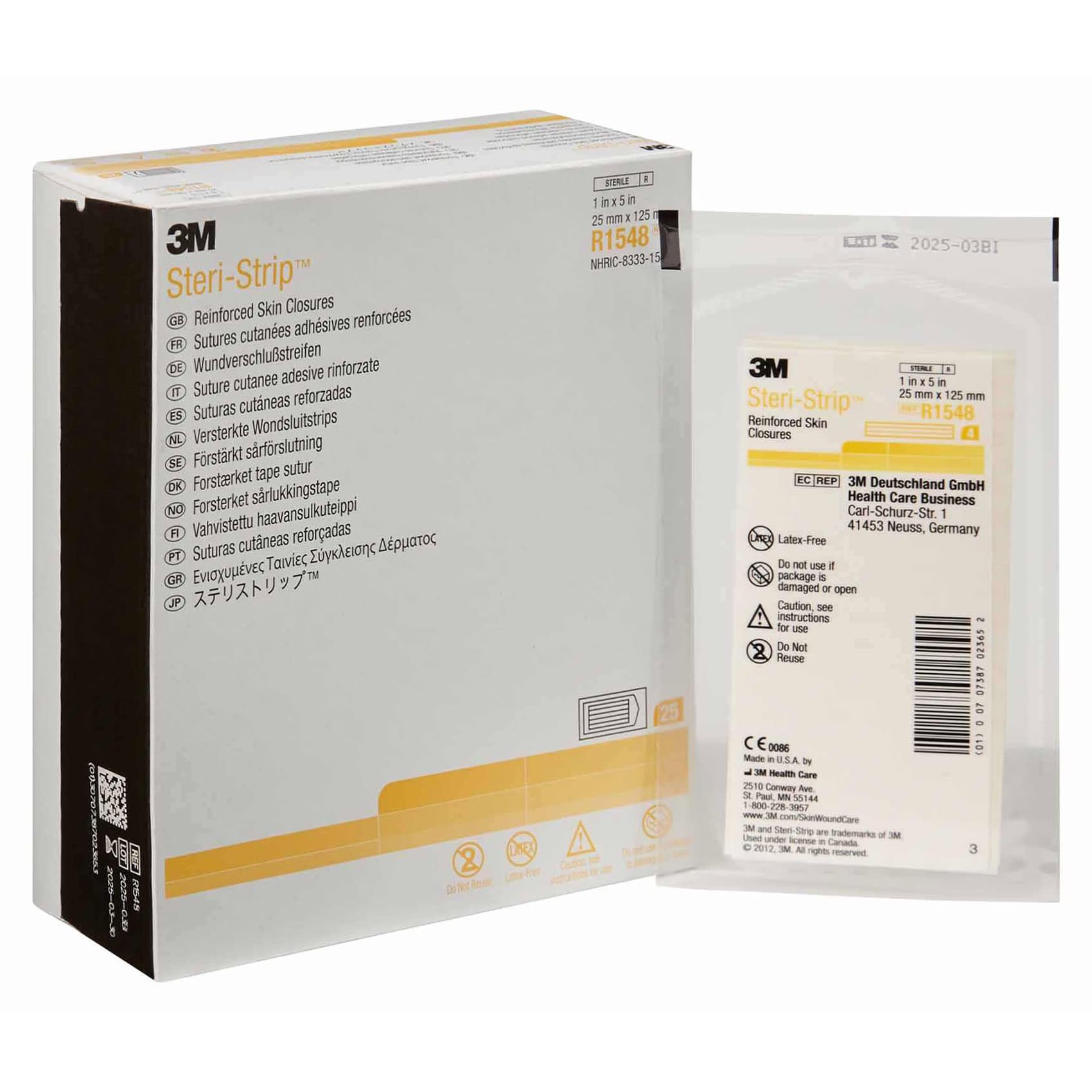 3M Steri-Strip Skin Closure Strip, Reinforced Strip, 1 x 5 Inch - Box of 25 - Image 1