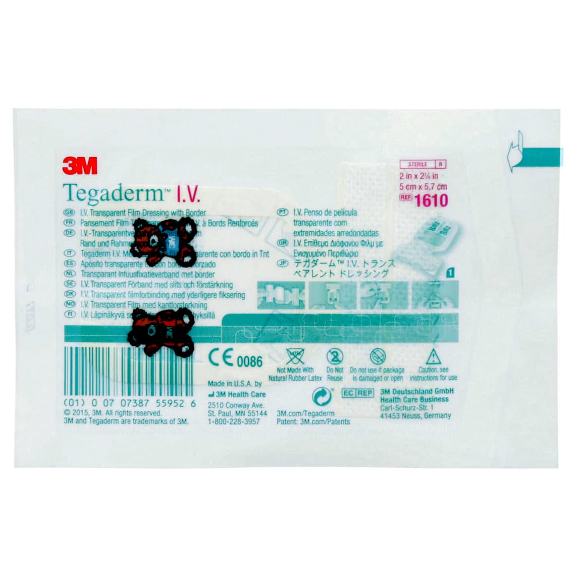 3M Tegaderm IV Transparent Adhesive Film Dressing with Border, 2 x 2-1/4 Inch - Box of 100 - Image 1