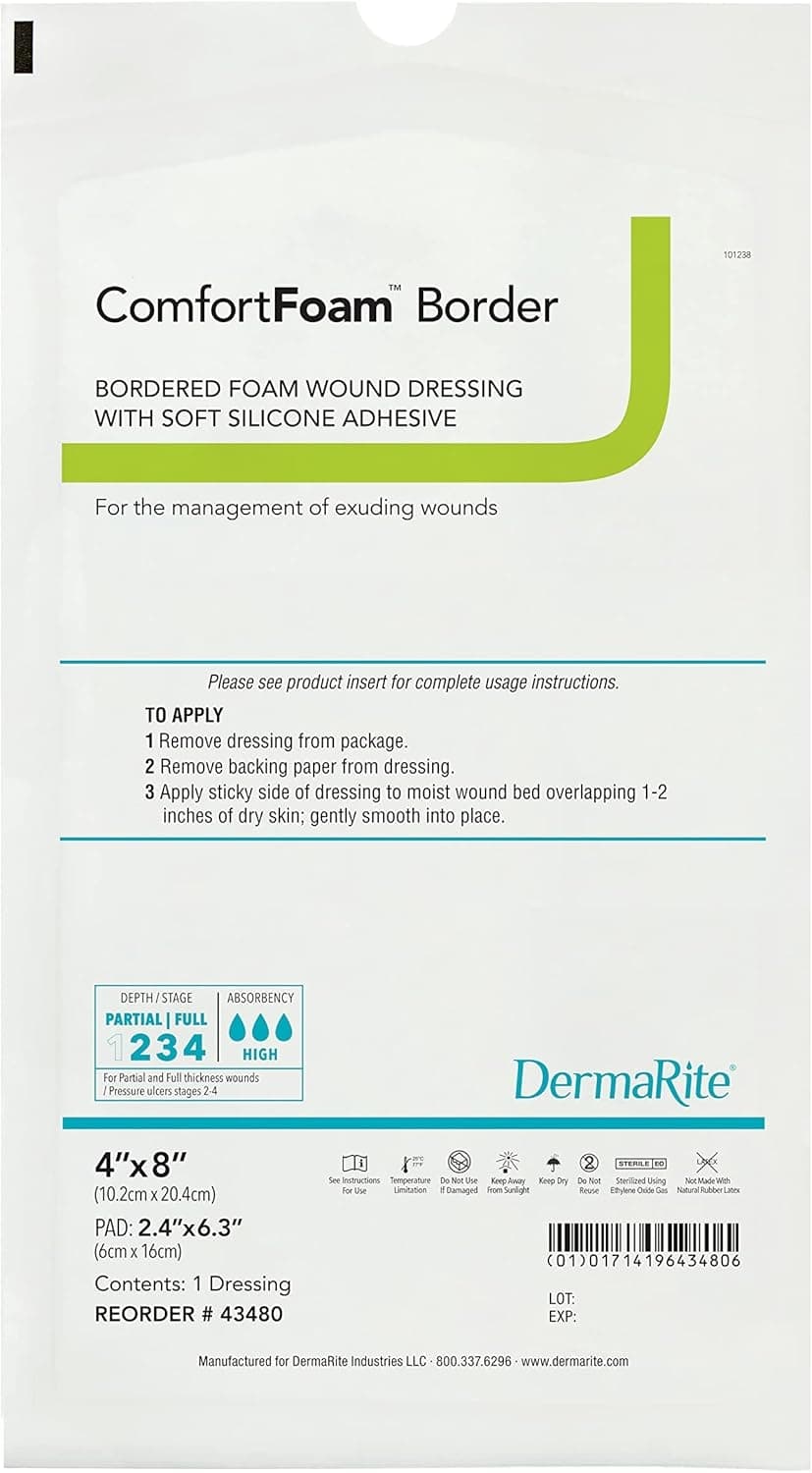 ComfortFoam Border Self-adherent Silicone Foam Dressing with Border, 4 x 8 Inch - Each - Image 1