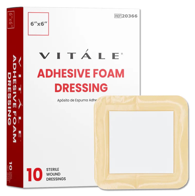 Vitale Adhesive Foam Dressing, 6 x 6 Inch - Box of 10 - Image 1