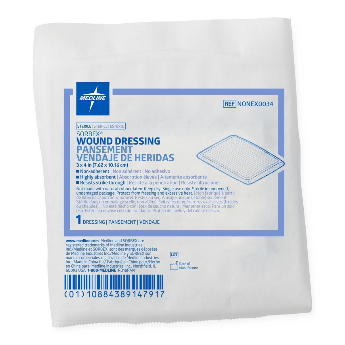 Medline Sorbex Sterile Absorbent Dressing, 3 x 4 Inch - Image 1