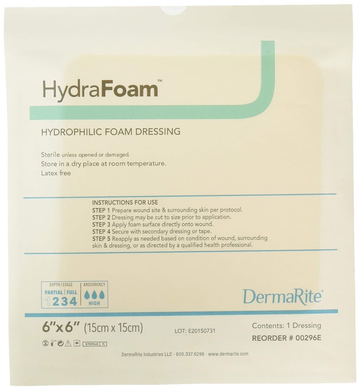 HydraFoam Hydrophilic Foam Dressing, 6 x 6 Inch - Each - Image 1