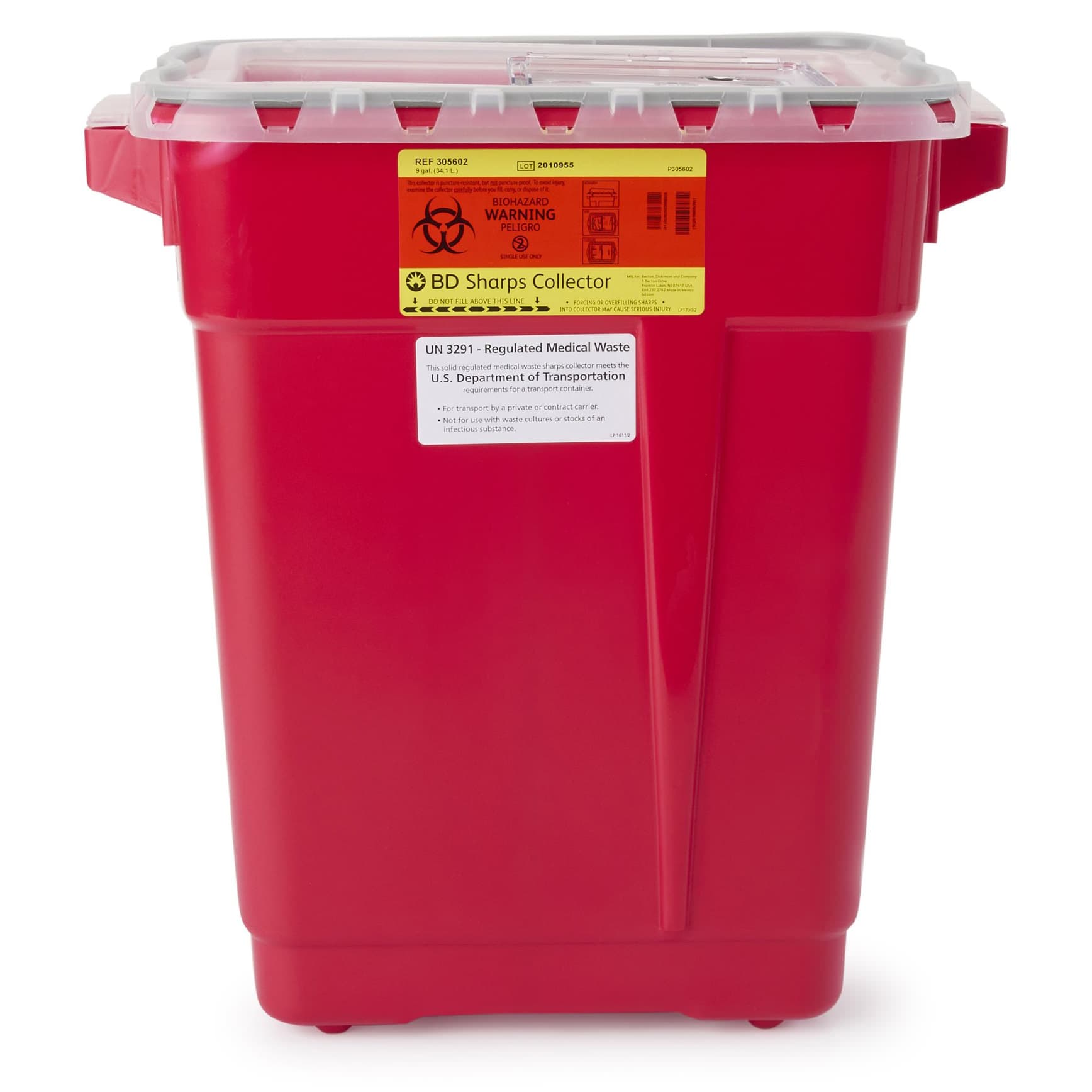 BD Large Sharps Container, 9 Gallon, Gasketed Sliding Lid - Each - Image 1
