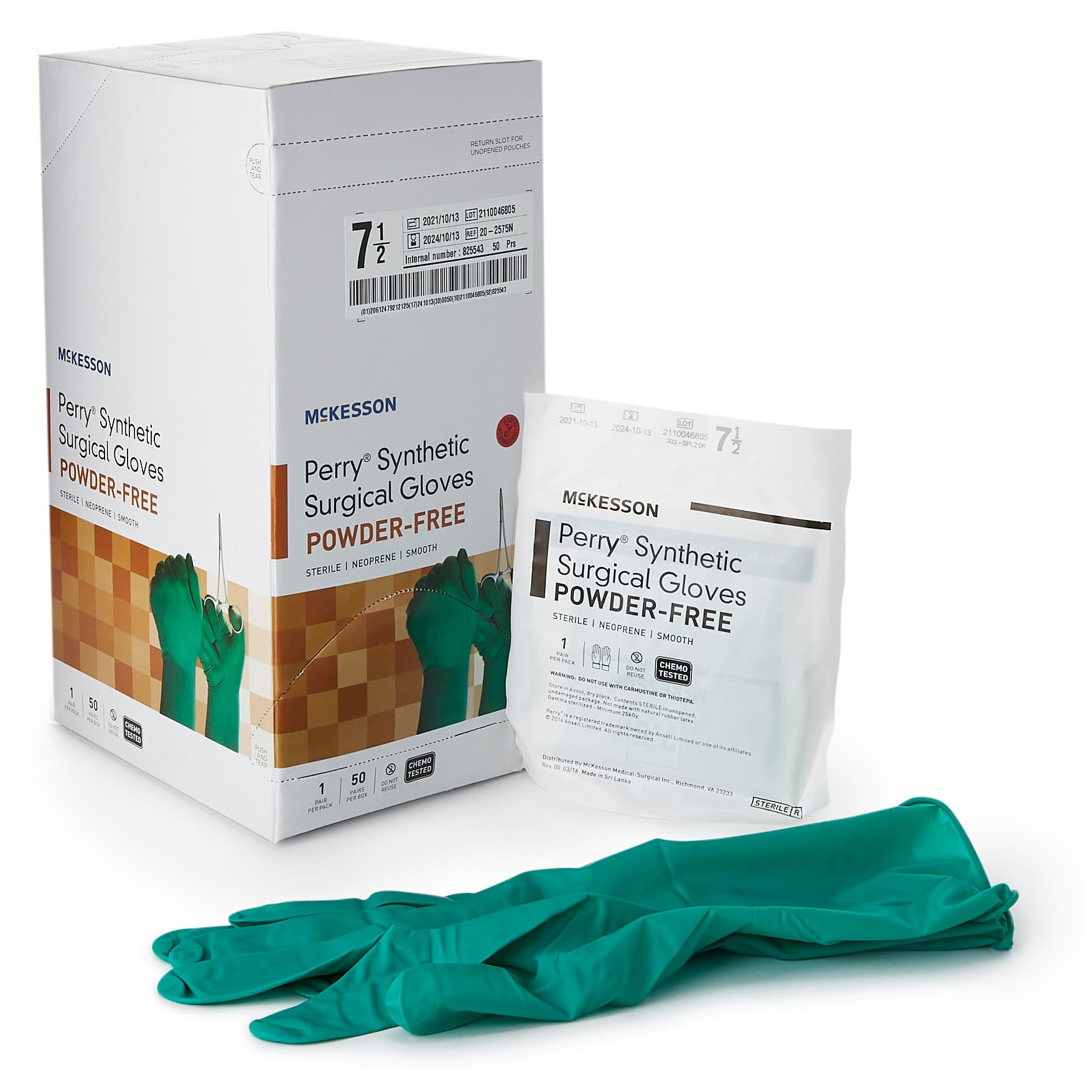 McKesson Perry Performance Plus Neoprene Powder-Free Sterile Surgical Gloves, Size 7.5 - Box of 100 - Image 1